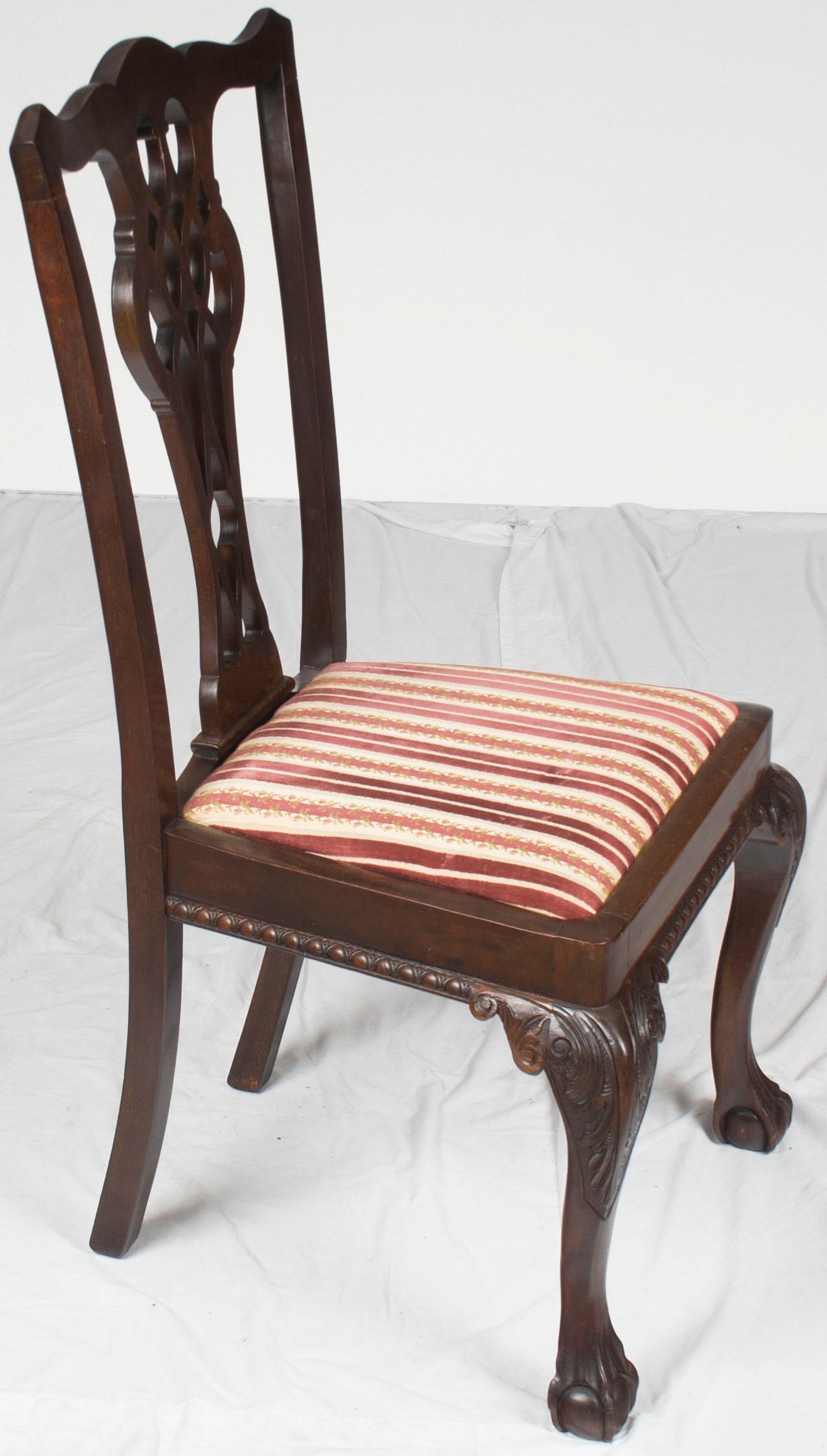 Set of Six Mahogany Carved Ball and Claw Foot Chippendale Dining Room Chairs For Sale 1