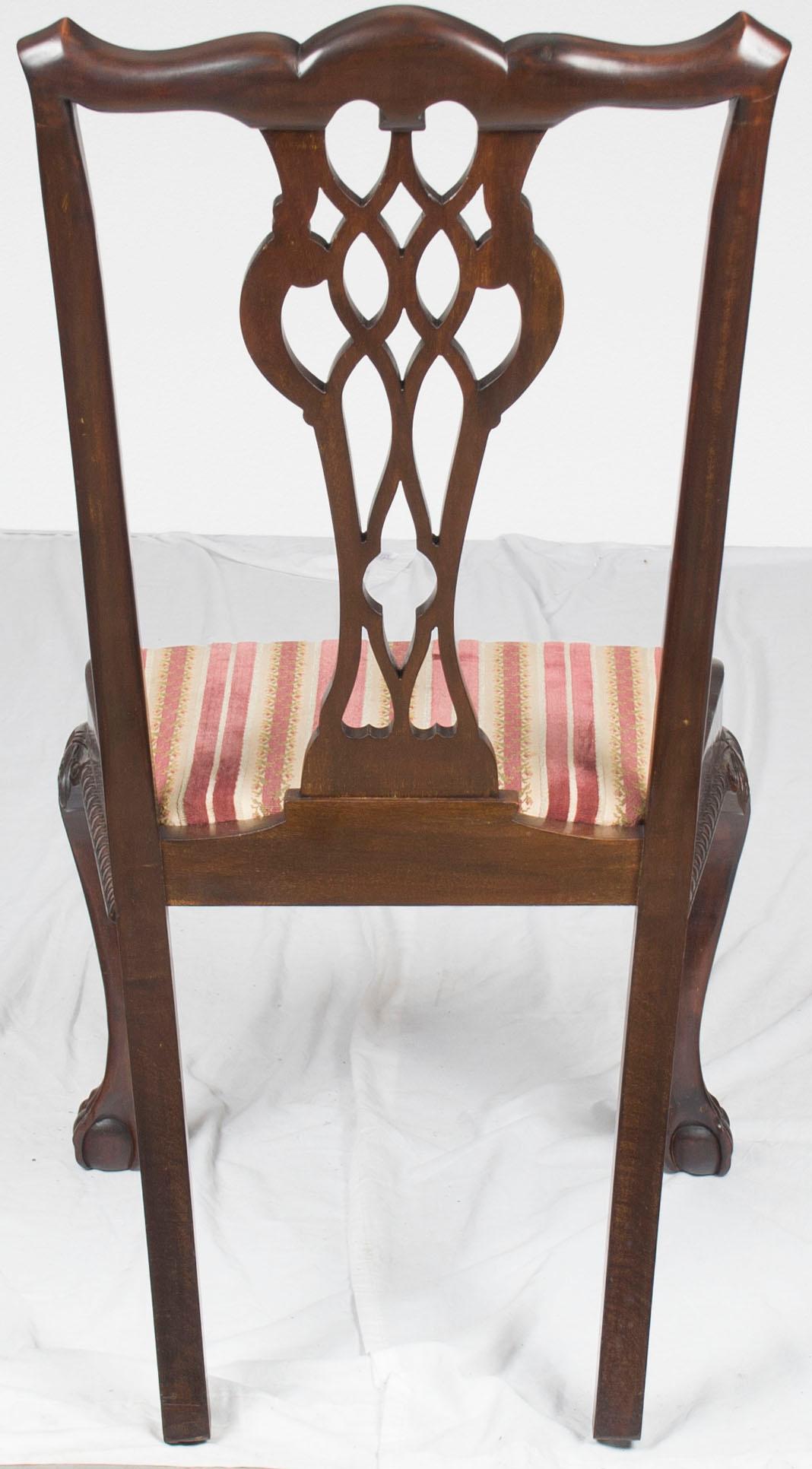 Set of Six Mahogany Carved Ball and Claw Foot Chippendale Dining Room Chairs For Sale 2