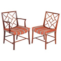 Set of Six Mahogany Cockpen Dining Chairs with Upholstered Seats