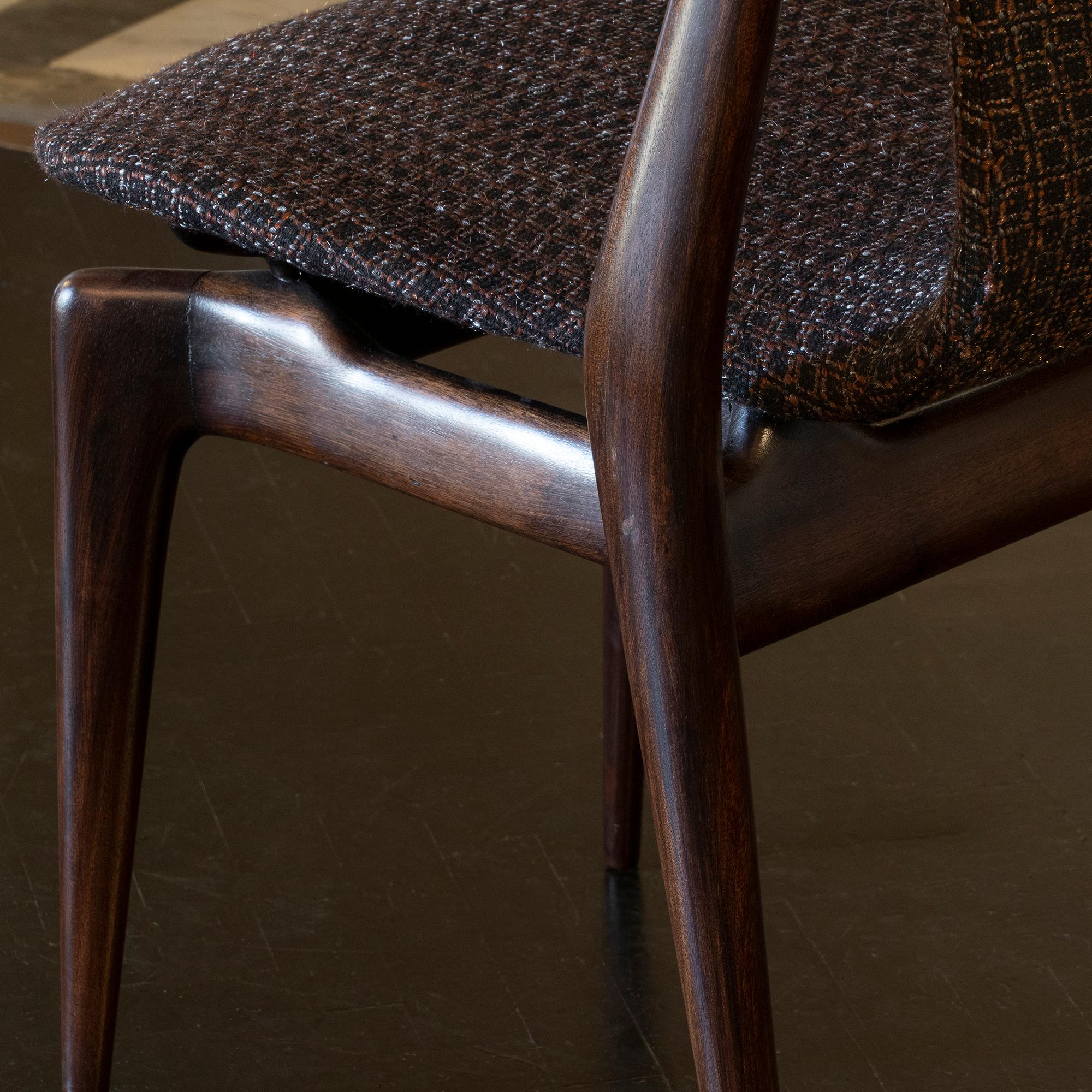 Set of Six Mahogany Dining Chairs, Black/Brown Jacquard Fabric, Italy, 1950s 9