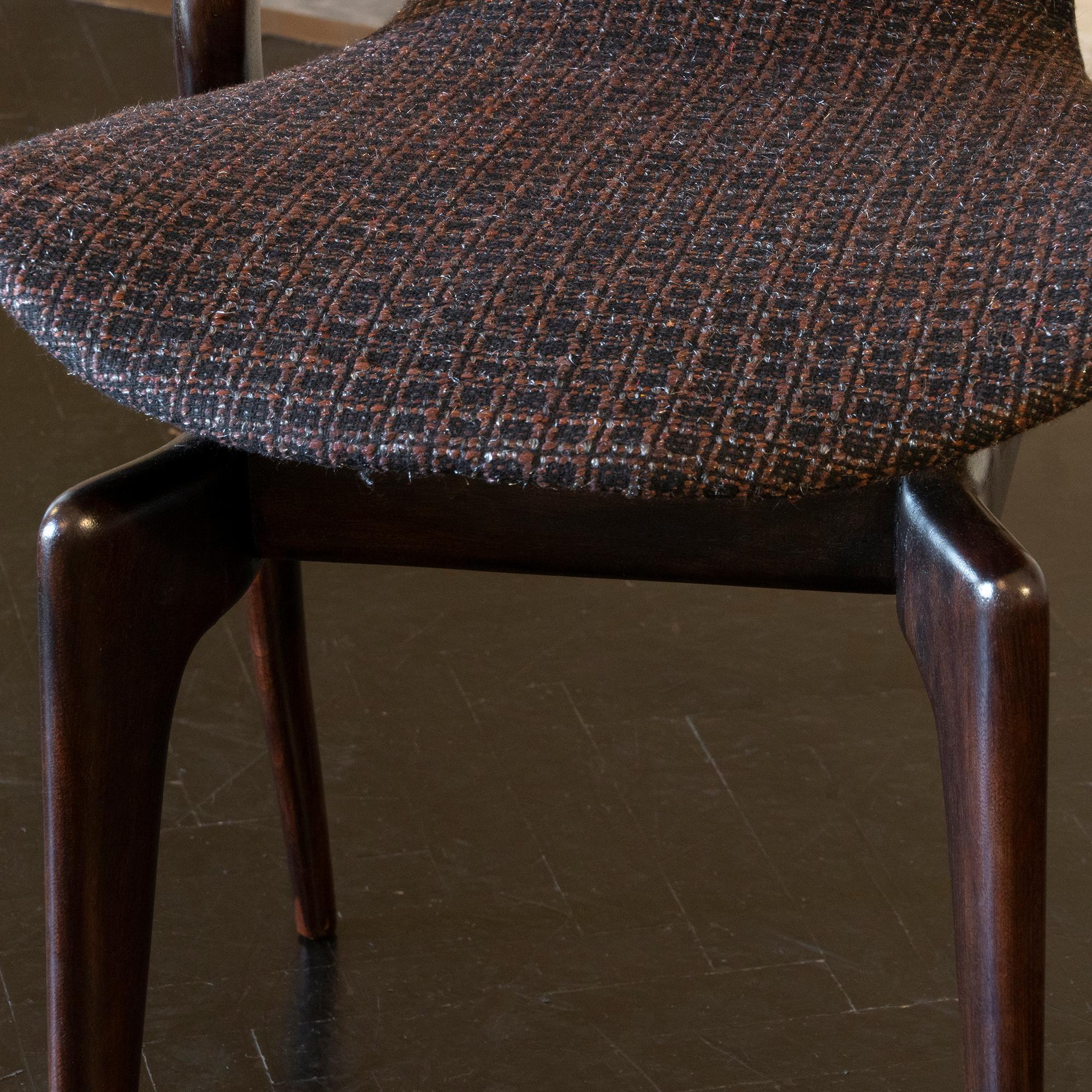 Set of Six Mahogany Dining Chairs, Black/Brown Jacquard Fabric, Italy, 1950s 10