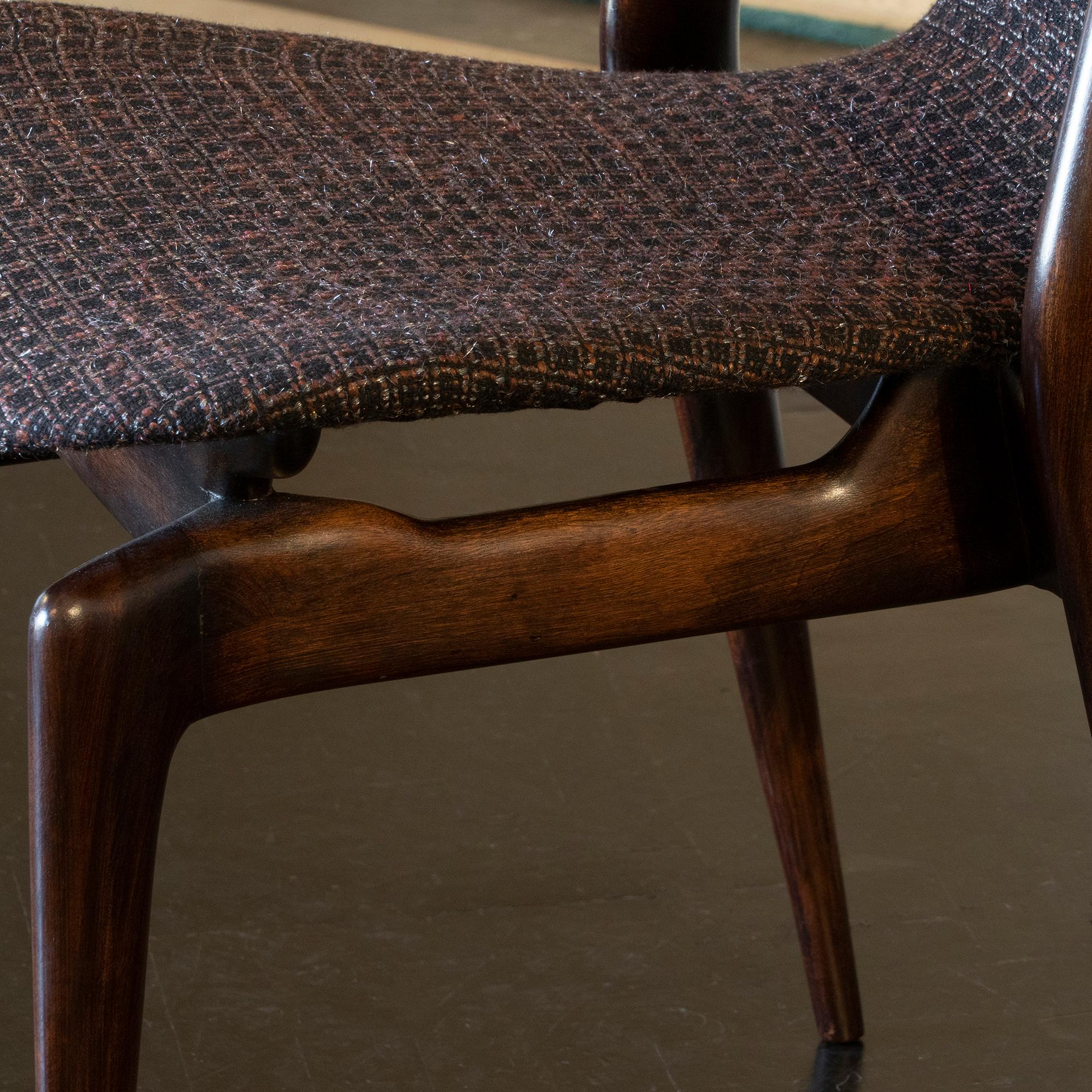 Set of Six Mahogany Dining Chairs, Black/Brown Jacquard Fabric, Italy, 1950s 3
