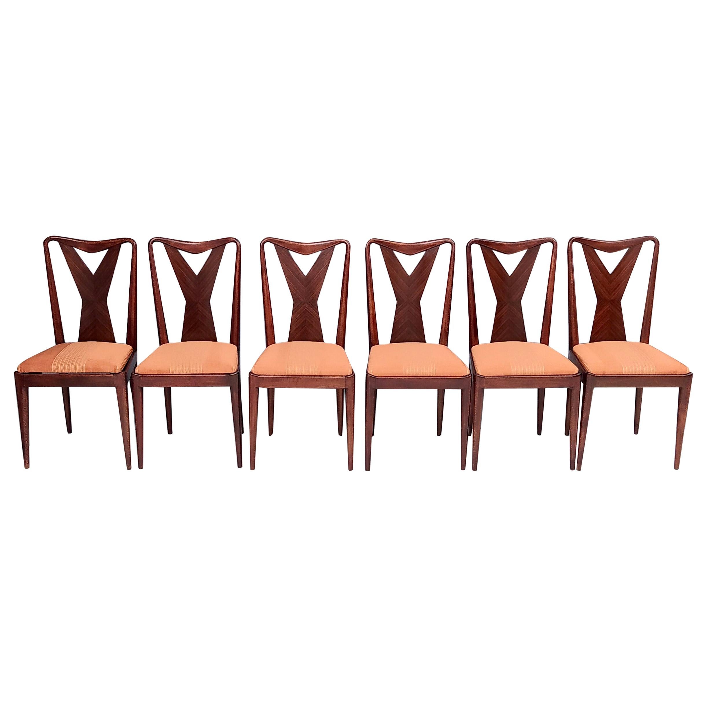 Set of Six Vintage Walnut Dining Chairs in the Style of Ico Parisi, Italy