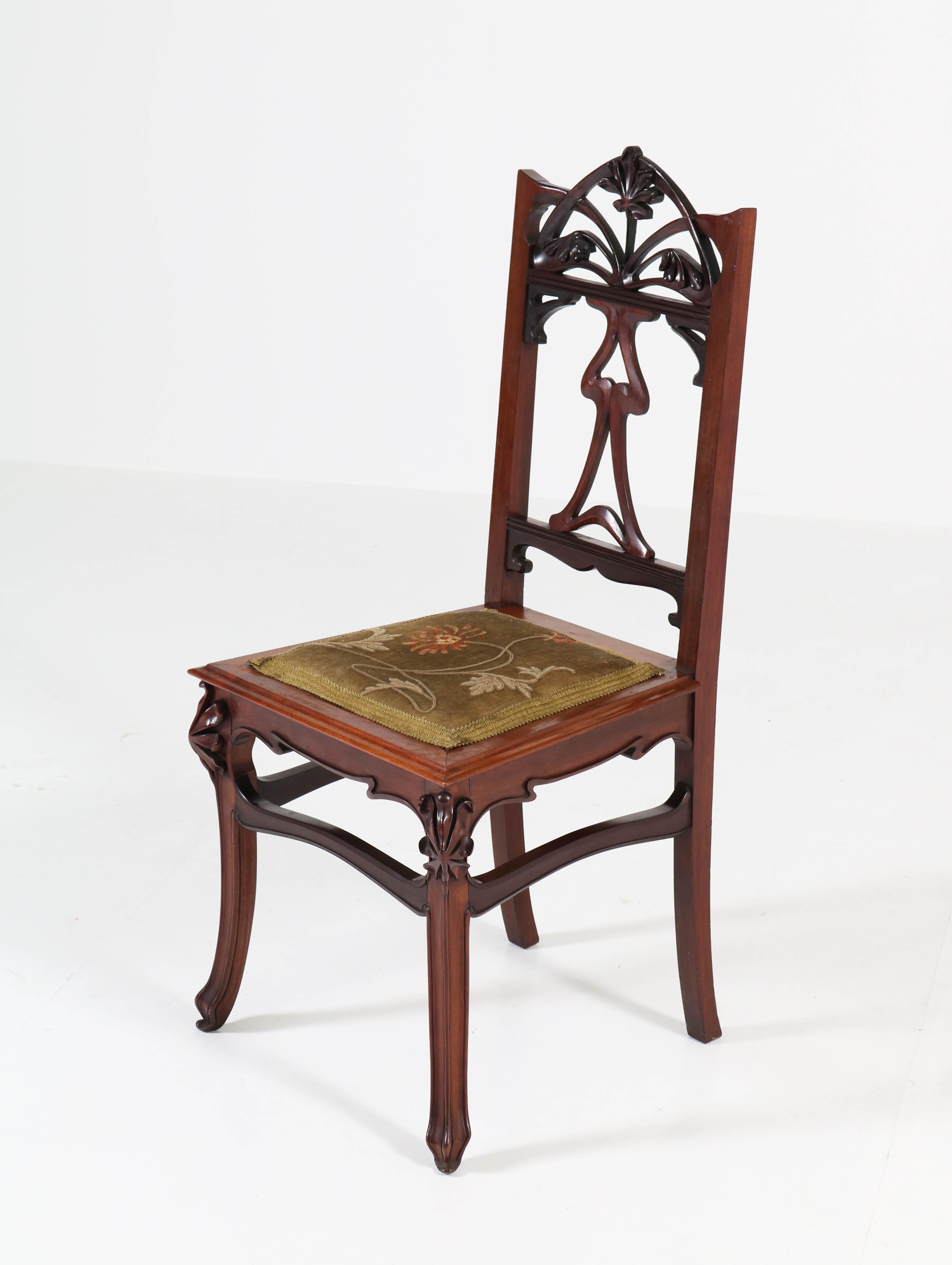 Early 20th Century Set of Six Mahogany French Art Nouveau Chairs, 1900s