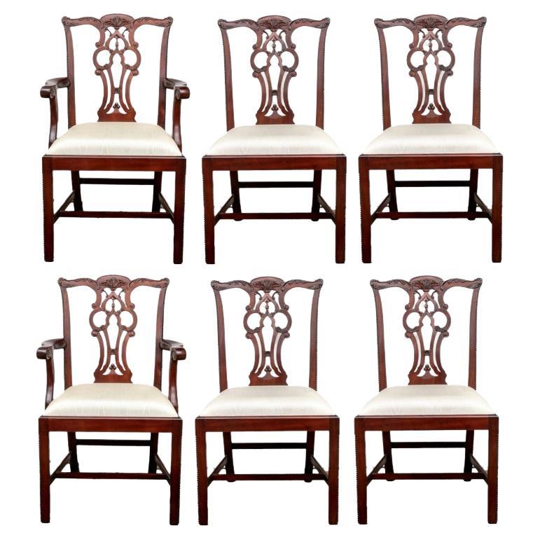 Set of Six Mailtand-Smith Mahogany Chippendale Style Dining Chairs