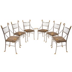 Set of Six Maison Jansen Steel and Gilt Armchairs, French, 1960s