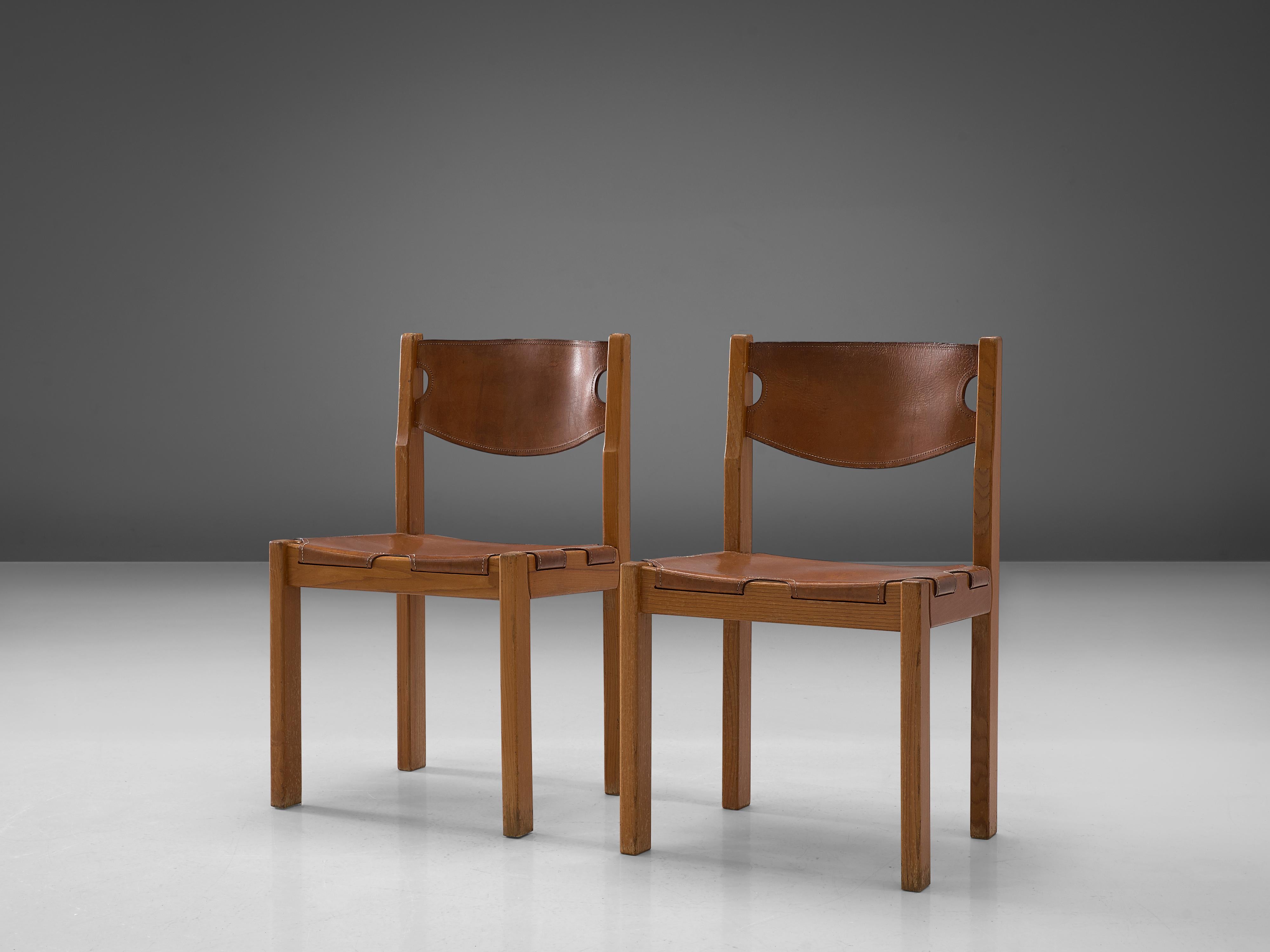 Late 20th Century Set of Six Maison Regain Dining Chairs in Cognac Leather