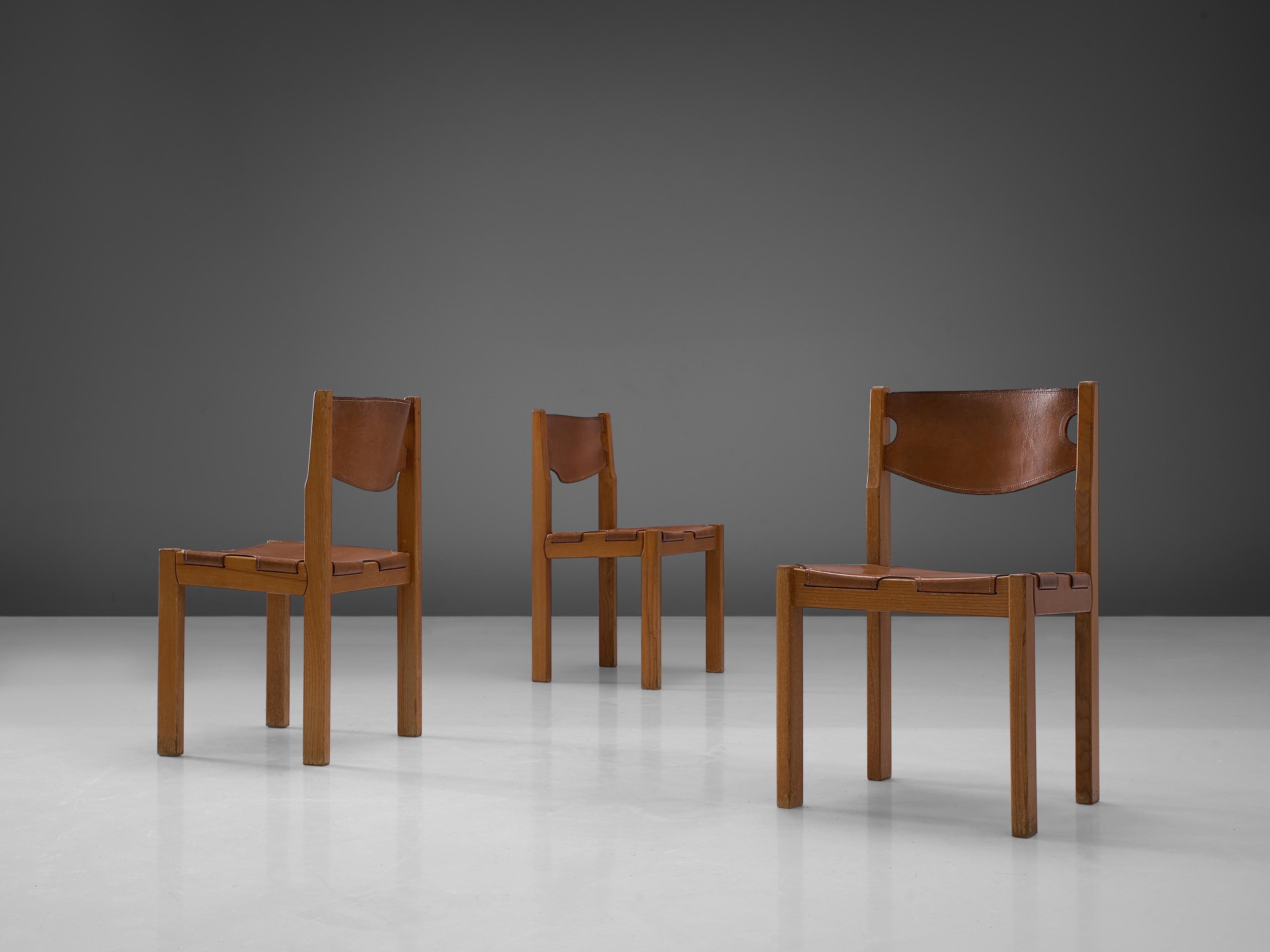 Set of Six Maison Regain Dining Chairs in Cognac Leather 2