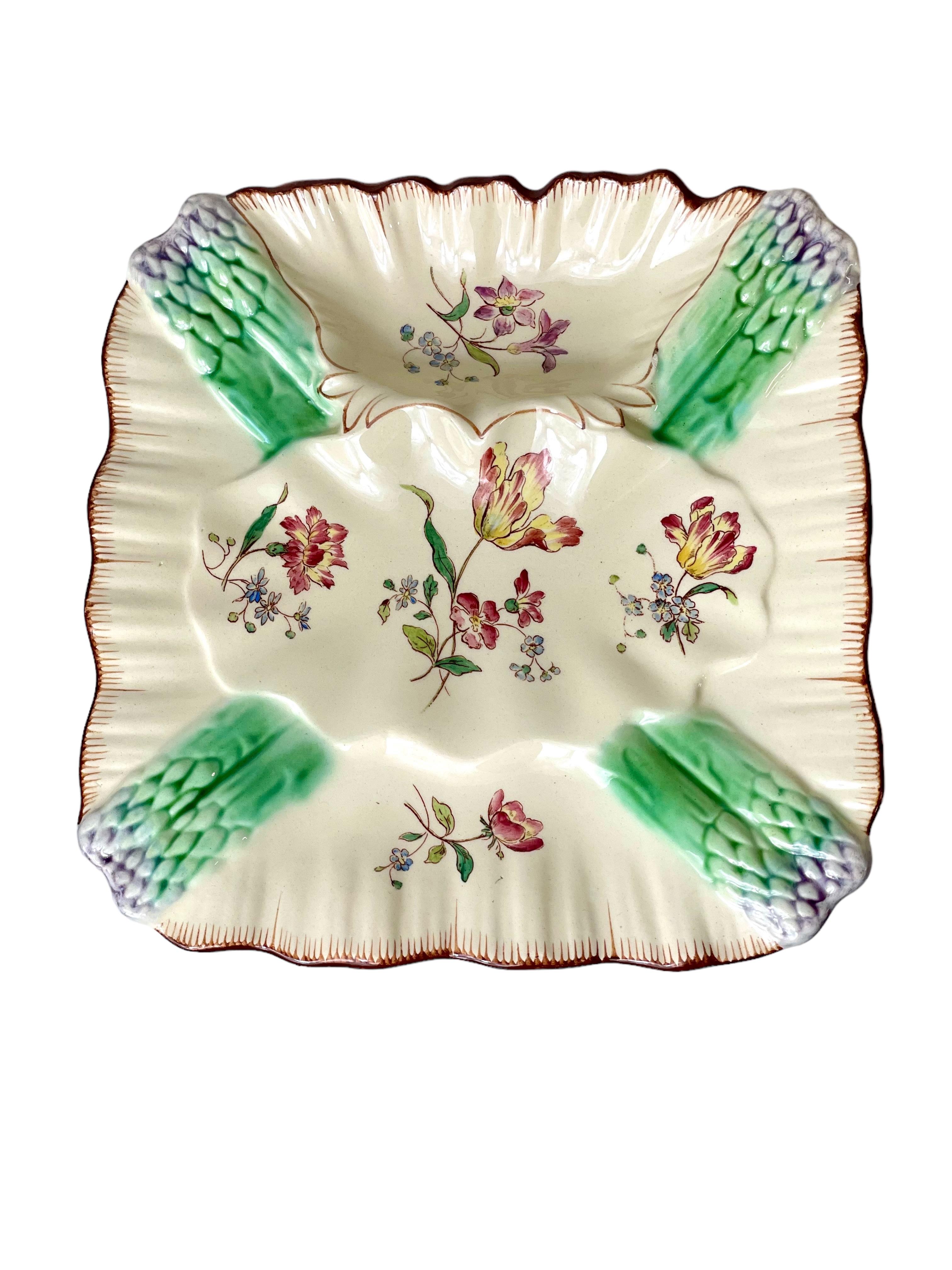 Set of Six Majolica Glazed Asparagus Serving Plates For Sale 4