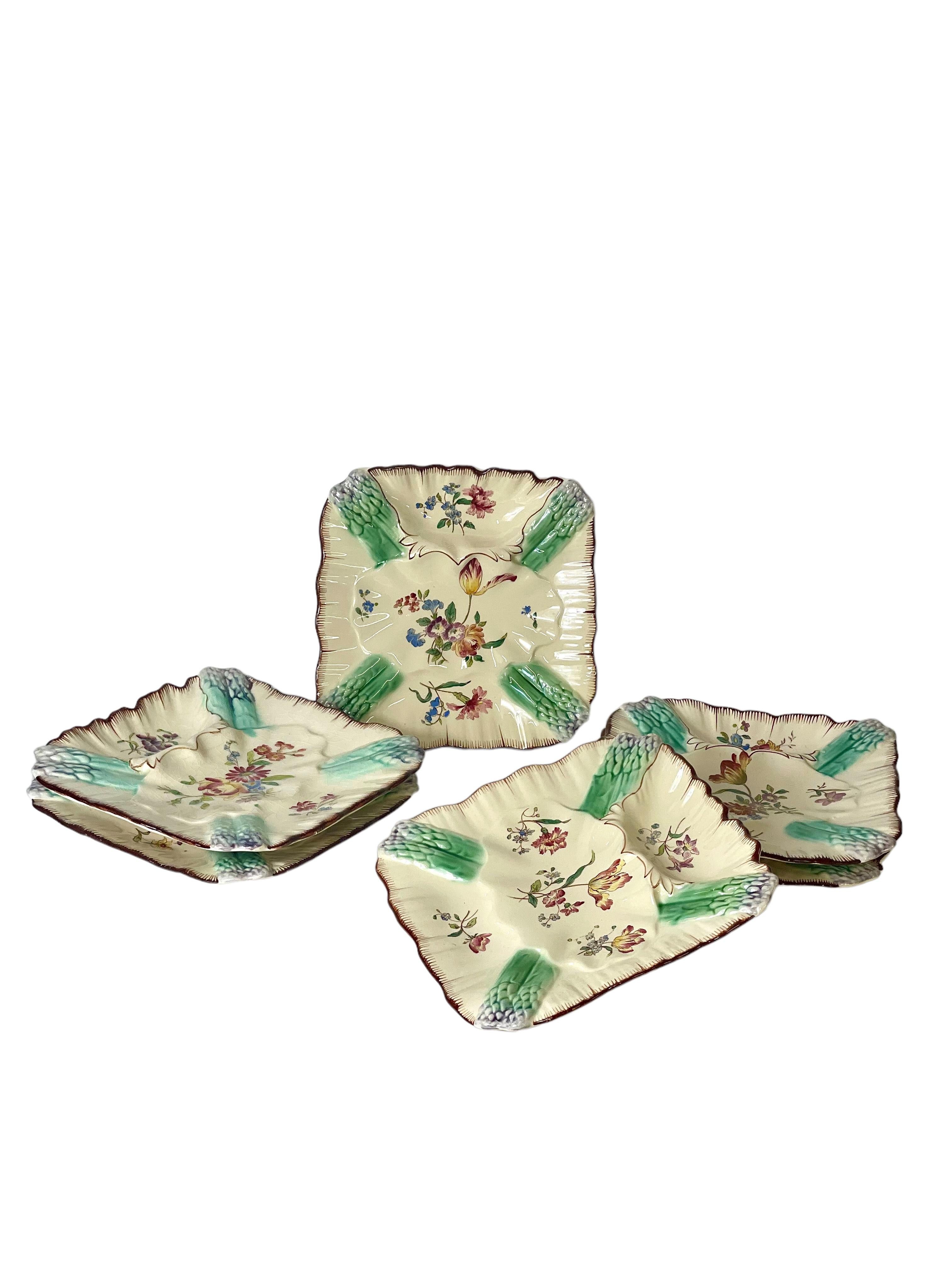 Set of Six Majolica Glazed Asparagus Serving Plates For Sale 6