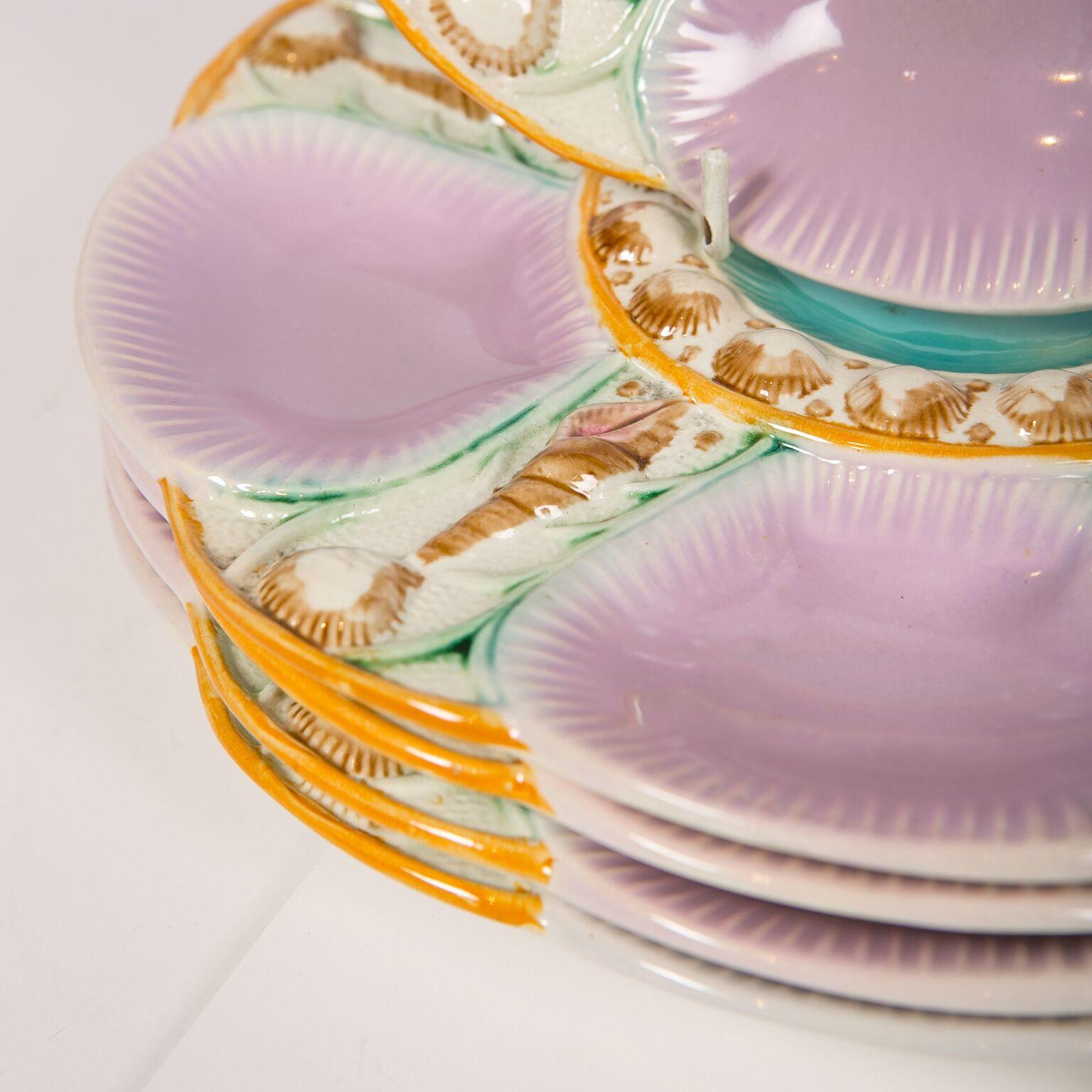 Aesthetic Movement Set of Six Majolica Oyster Plates