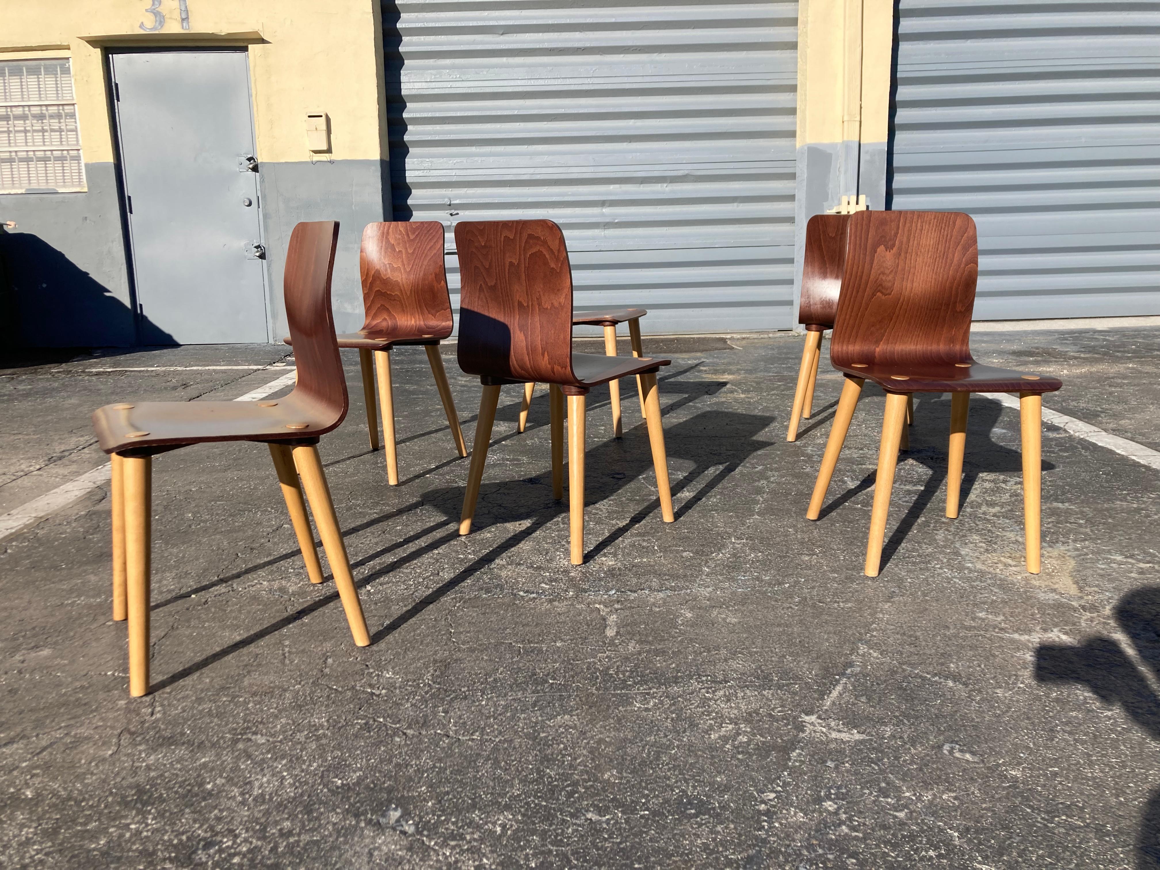 Modern Set of Six Malmo Dining Chairs by Michal Riabic for Ton, Bentwood For Sale