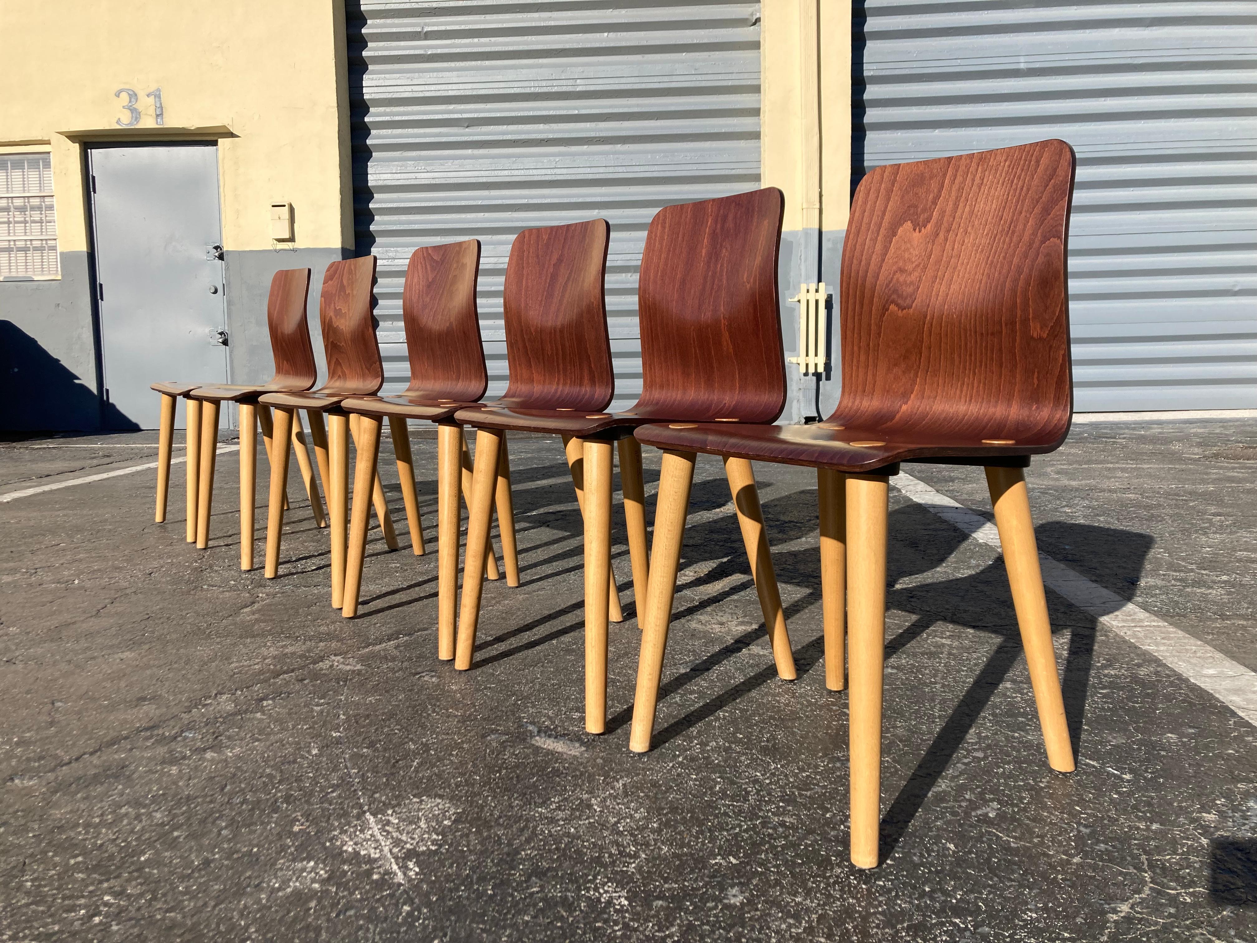 Set of Six Malmo Dining Chairs by Michal Riabic for Ton, Bentwood In Good Condition For Sale In Miami, FL
