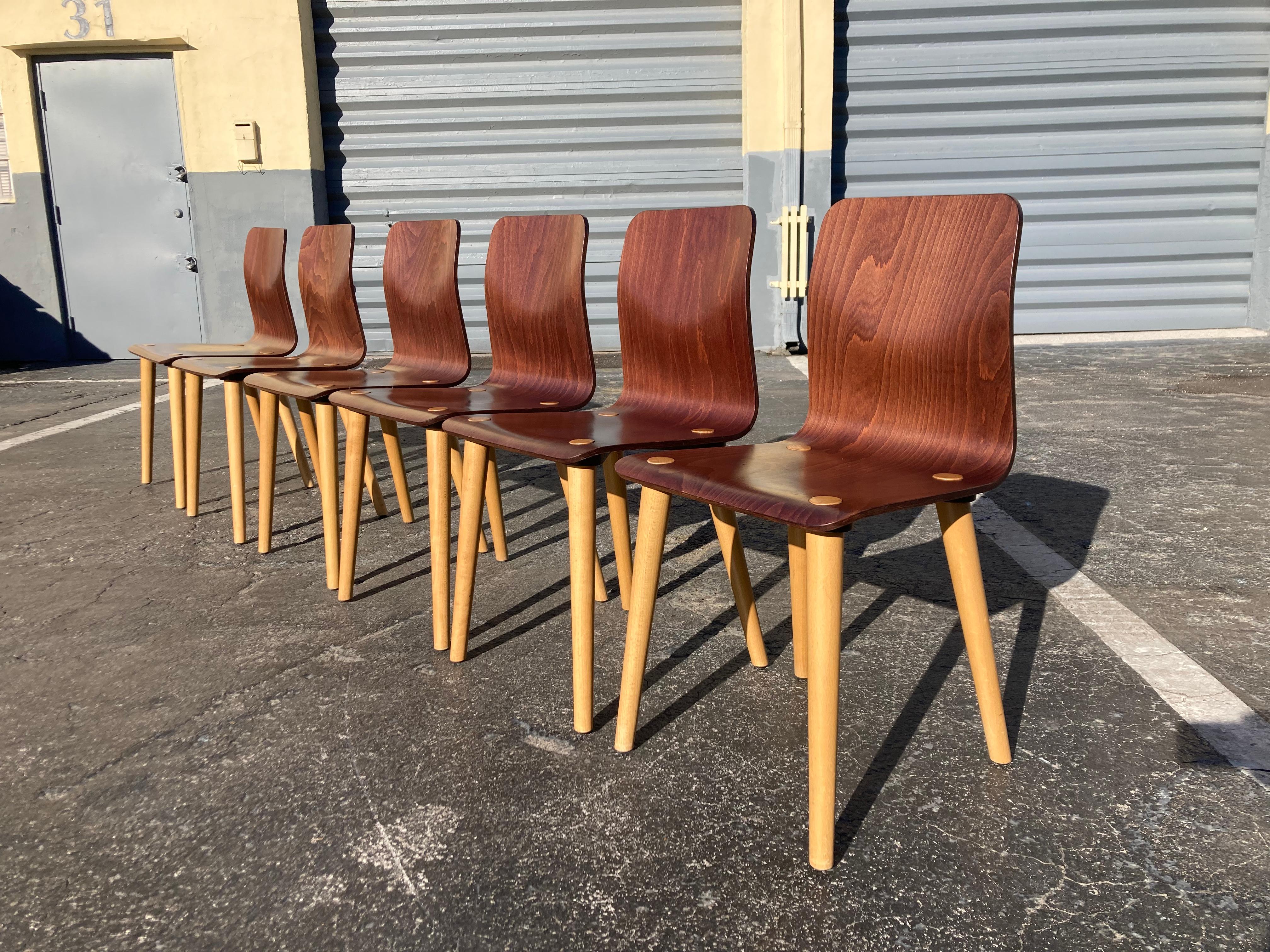 Wood Set of Six Malmo Dining Chairs by Michal Riabic for Ton, Bentwood For Sale