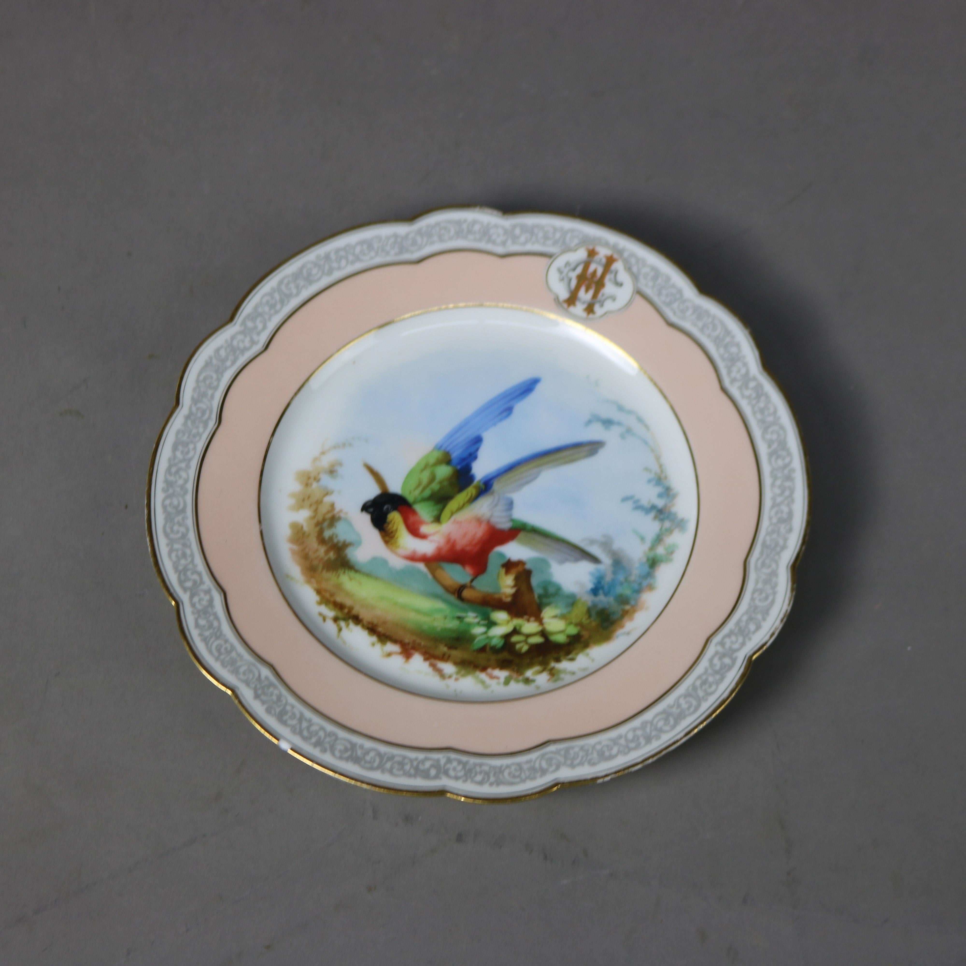 Ensemble de six assiettes Mansard françaises peintes et dorées à la main 20e siècle Bon état - En vente à Big Flats, NY