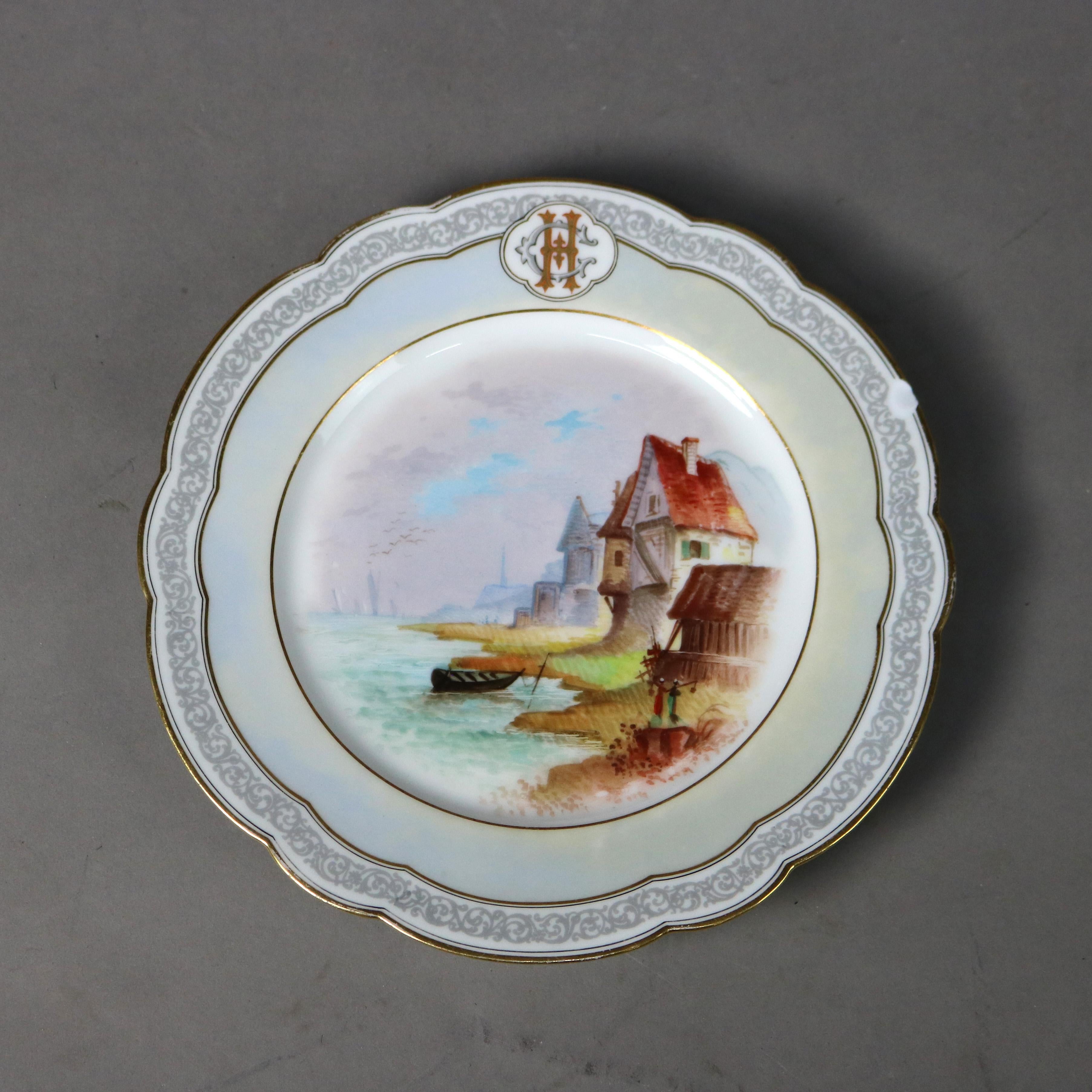 Ensemble de six assiettes Mansard françaises peintes et dorées à la main 20e siècle en vente 2
