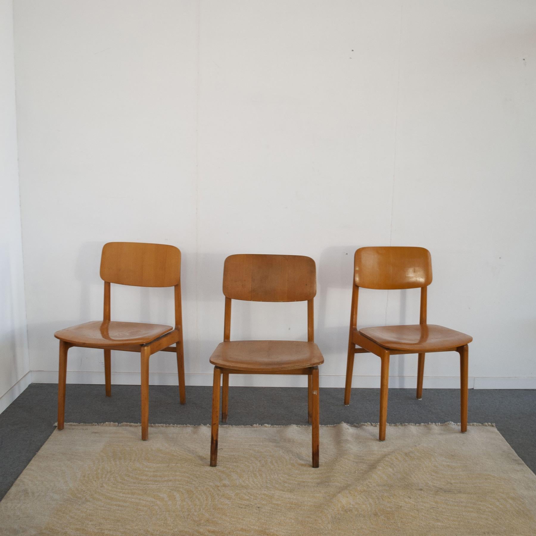 Mid-Century Modern Set of six maple chairs Anonima Castelli Bologna 1960s