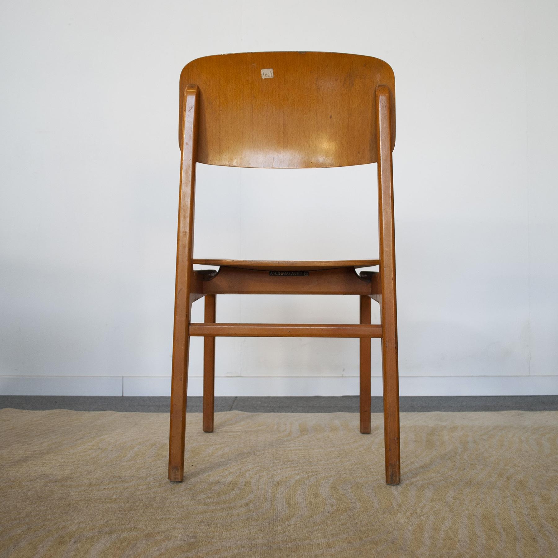 Italian Set of six maple chairs Anonima Castelli Bologna 1960s For Sale