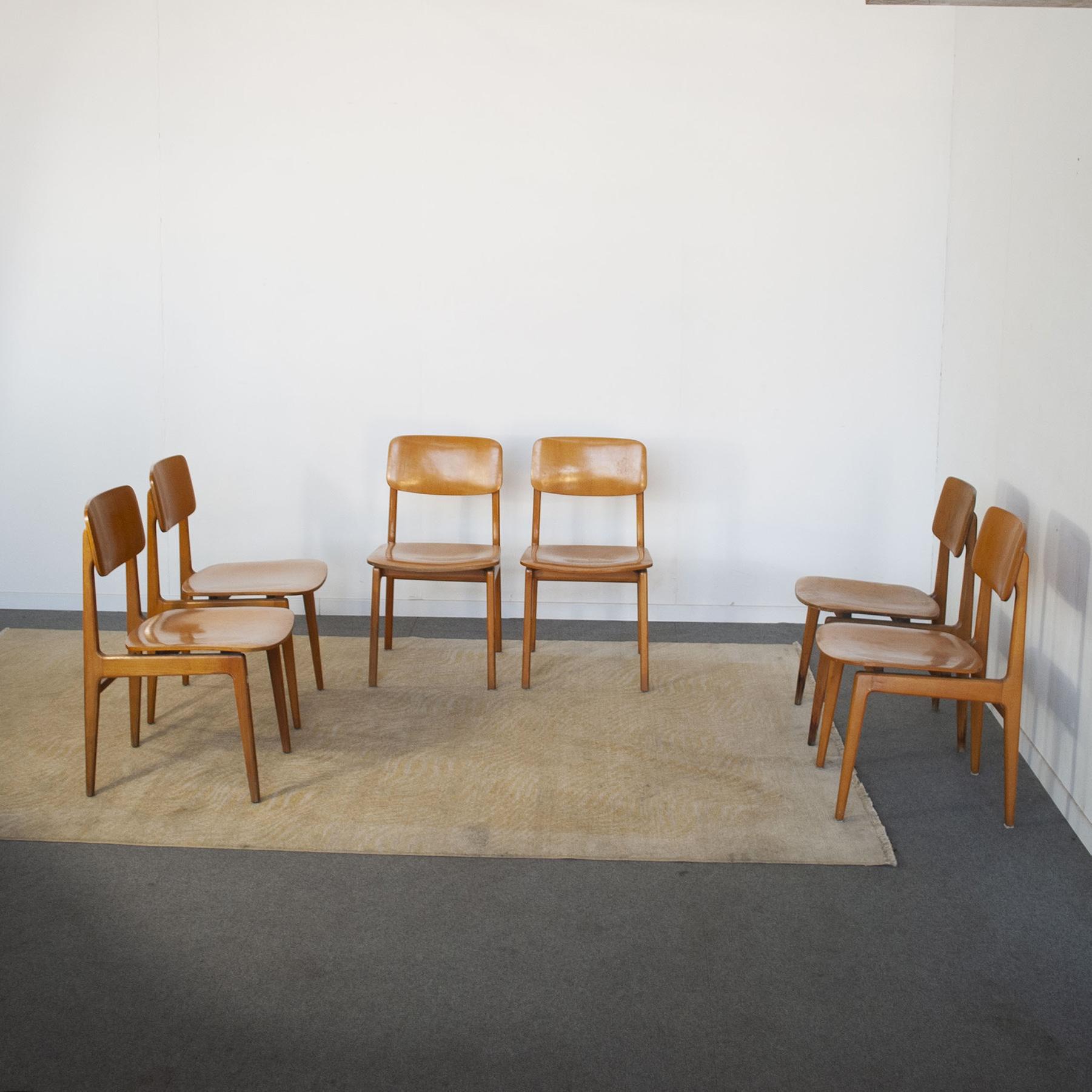 Ensemble de six chaises en érable Anonima Castelli Bologne des années 1960 en vente 1