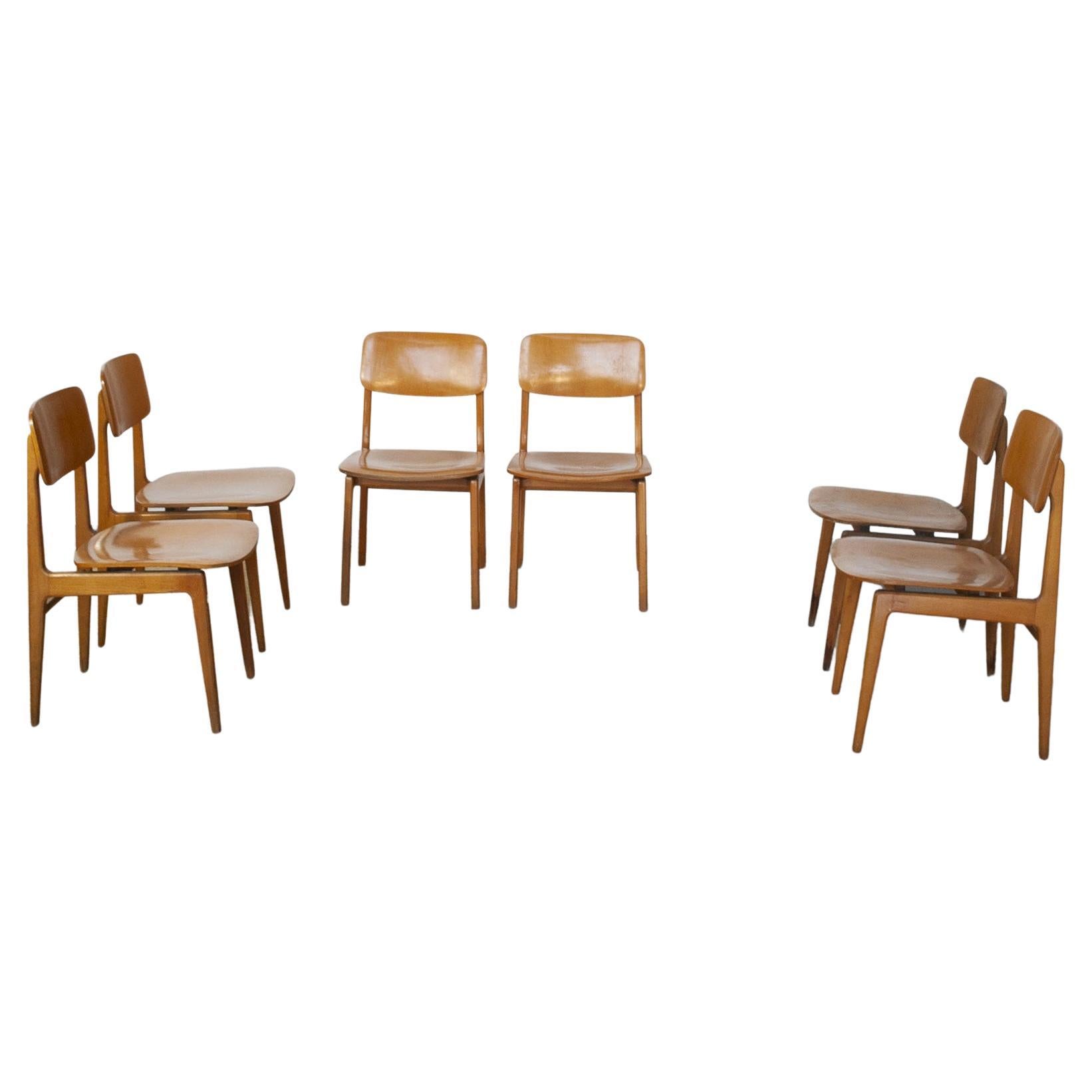 Set of six maple chairs Anonima Castelli Bologna 1960s For Sale