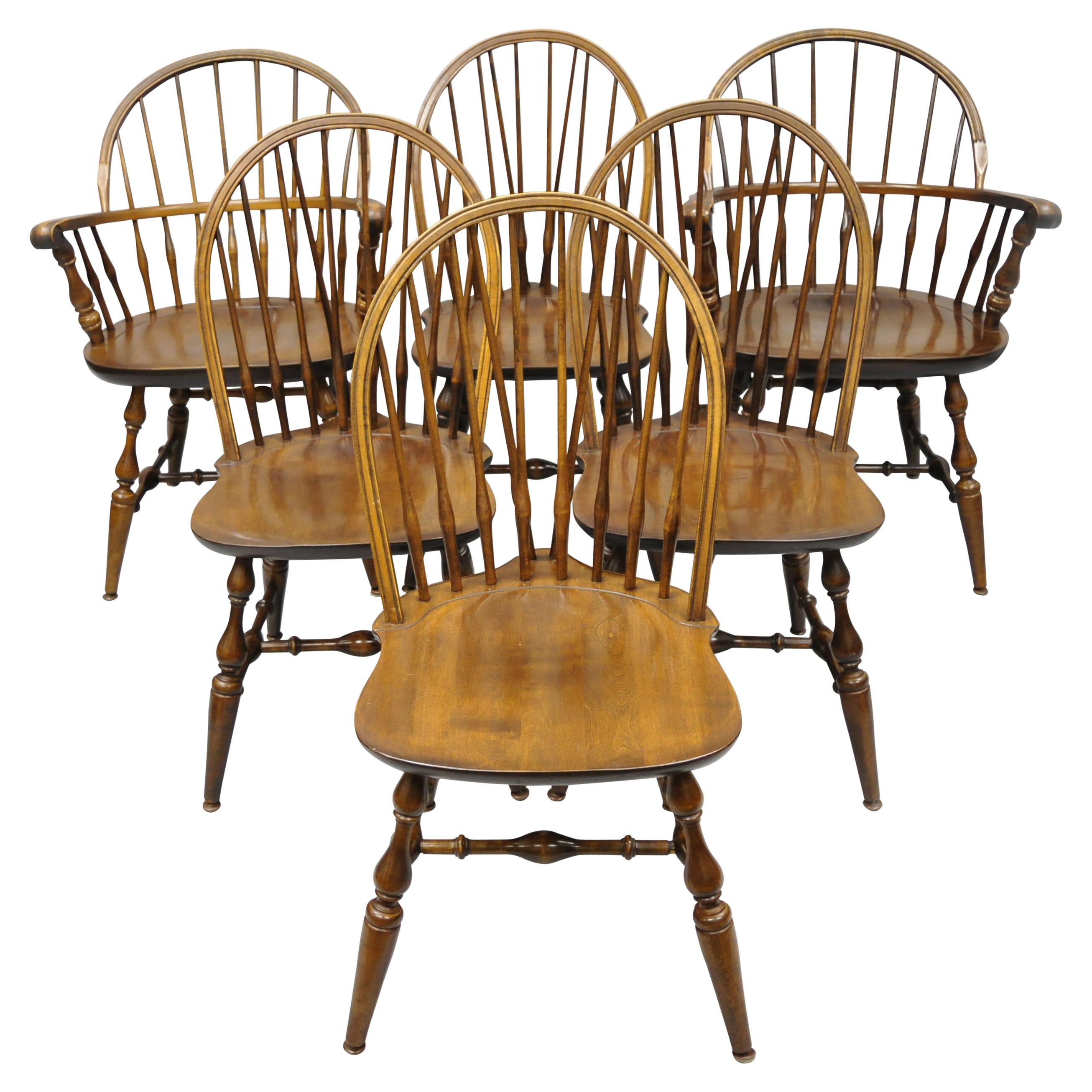Set of Six Maple Nichols & Stone American Colonial Windsor Spindle Dining Chairs