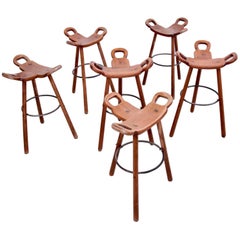 Set of Six Marbella Brutalist Bar Stools