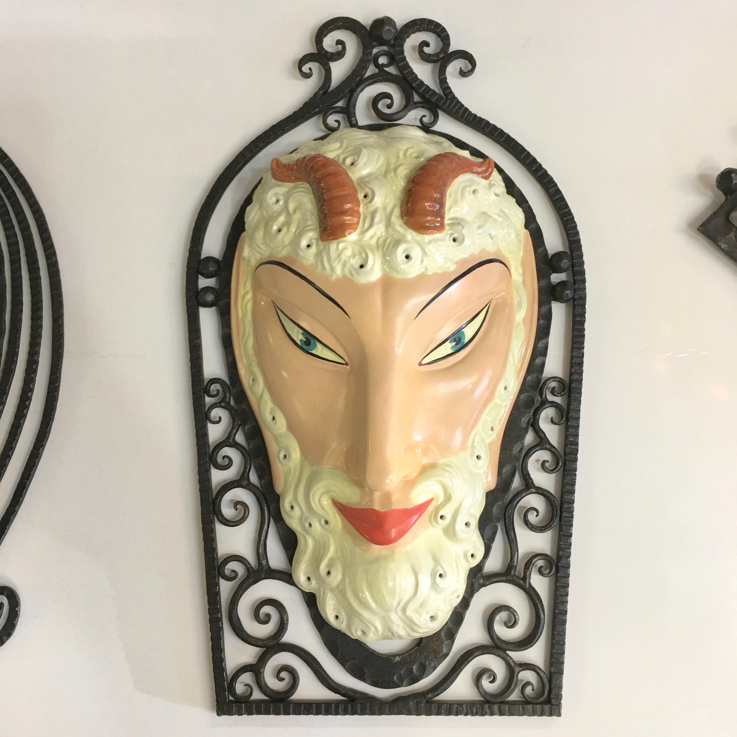 Set of Seven Marcel Bever Art Deco Mask Wall Lights 5