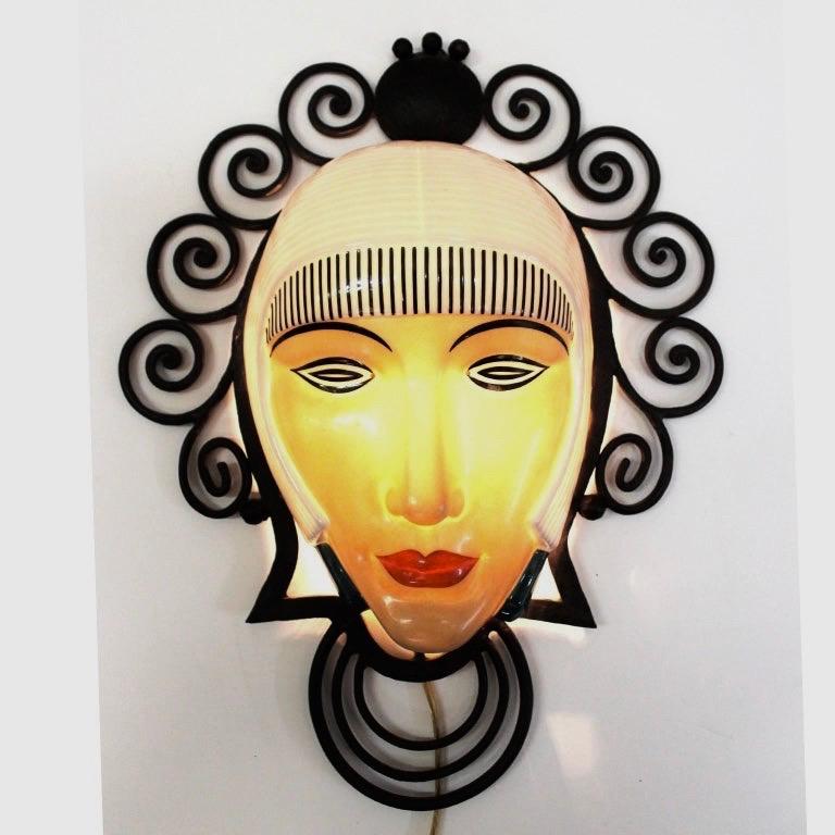 Set of Seven Marcel Bever Art Deco Mask Wall Lights In Good Condition In Hanover, MA