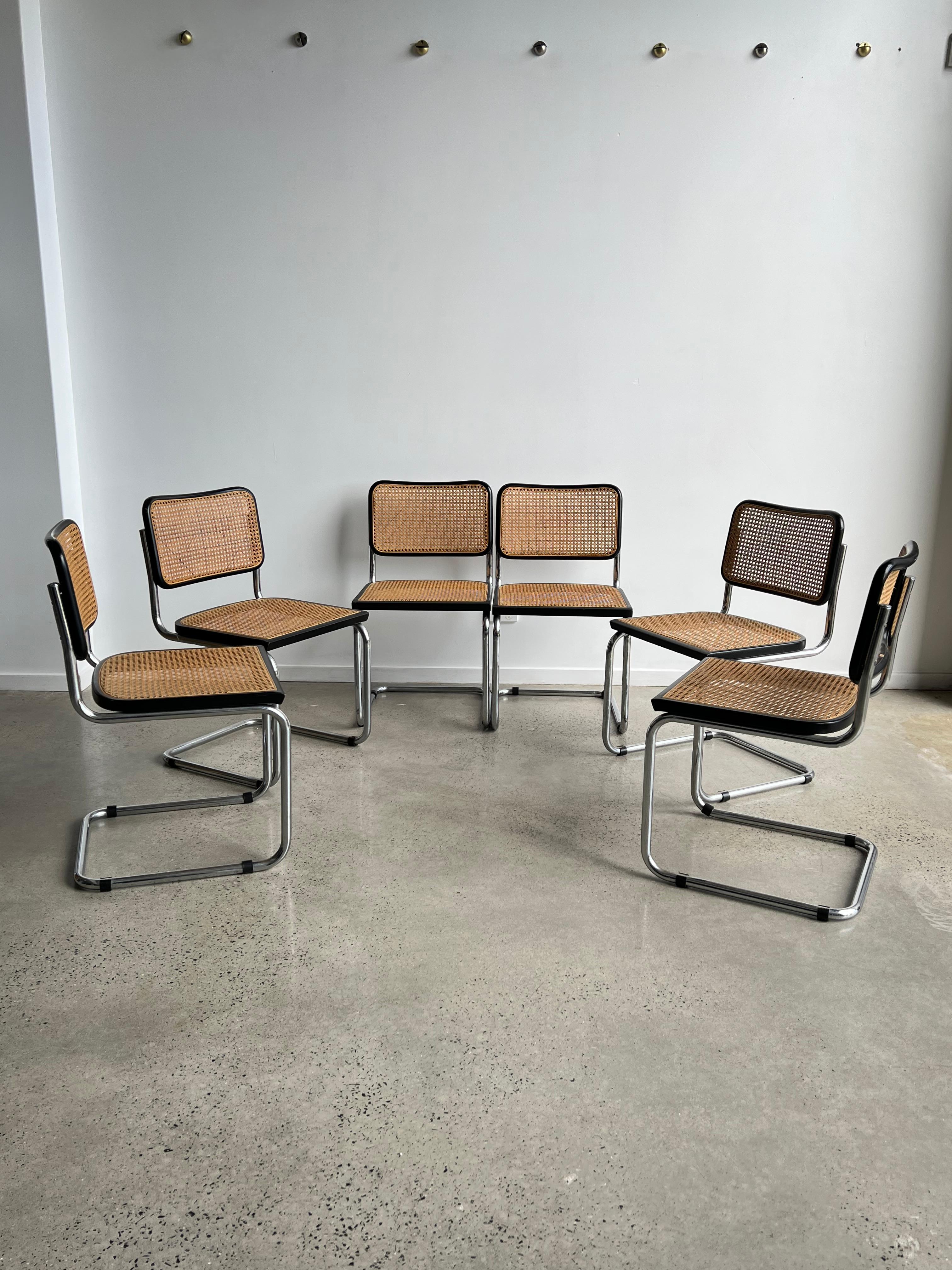 Mid-Century Modern Set of Six Marcel Breuer Cesca Chairs, circa 1970