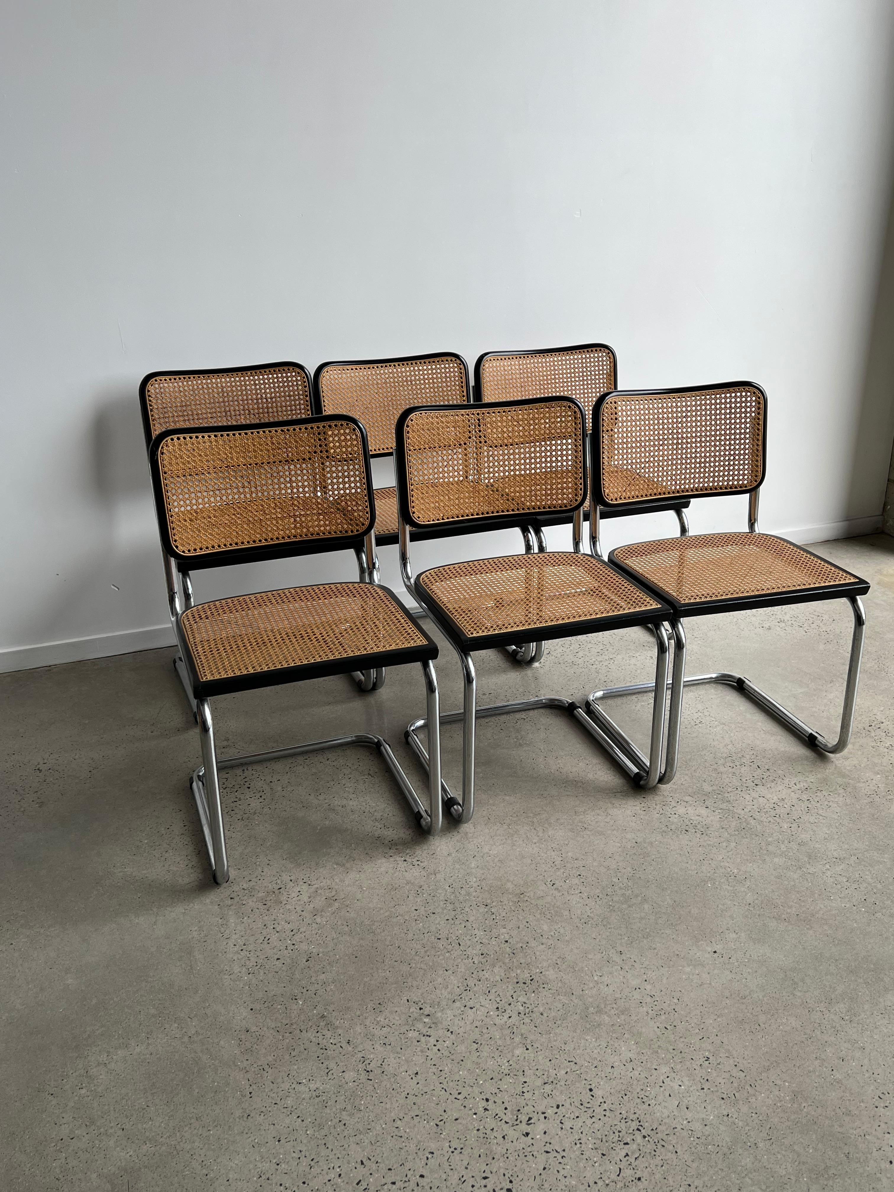 Italian Set of Six Marcel Breuer Cesca Chairs, circa 1970