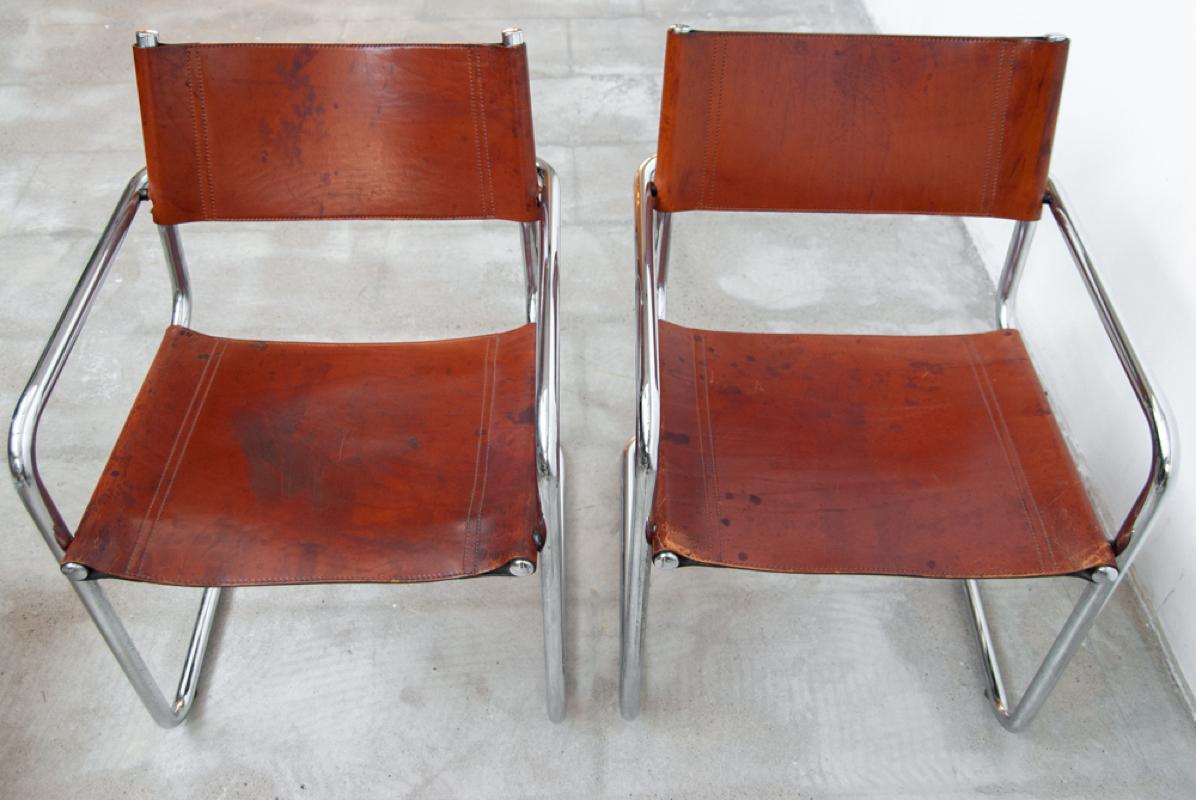 Italian Set of Six Marcel Breuer MG5 Cognac Leather Chairs