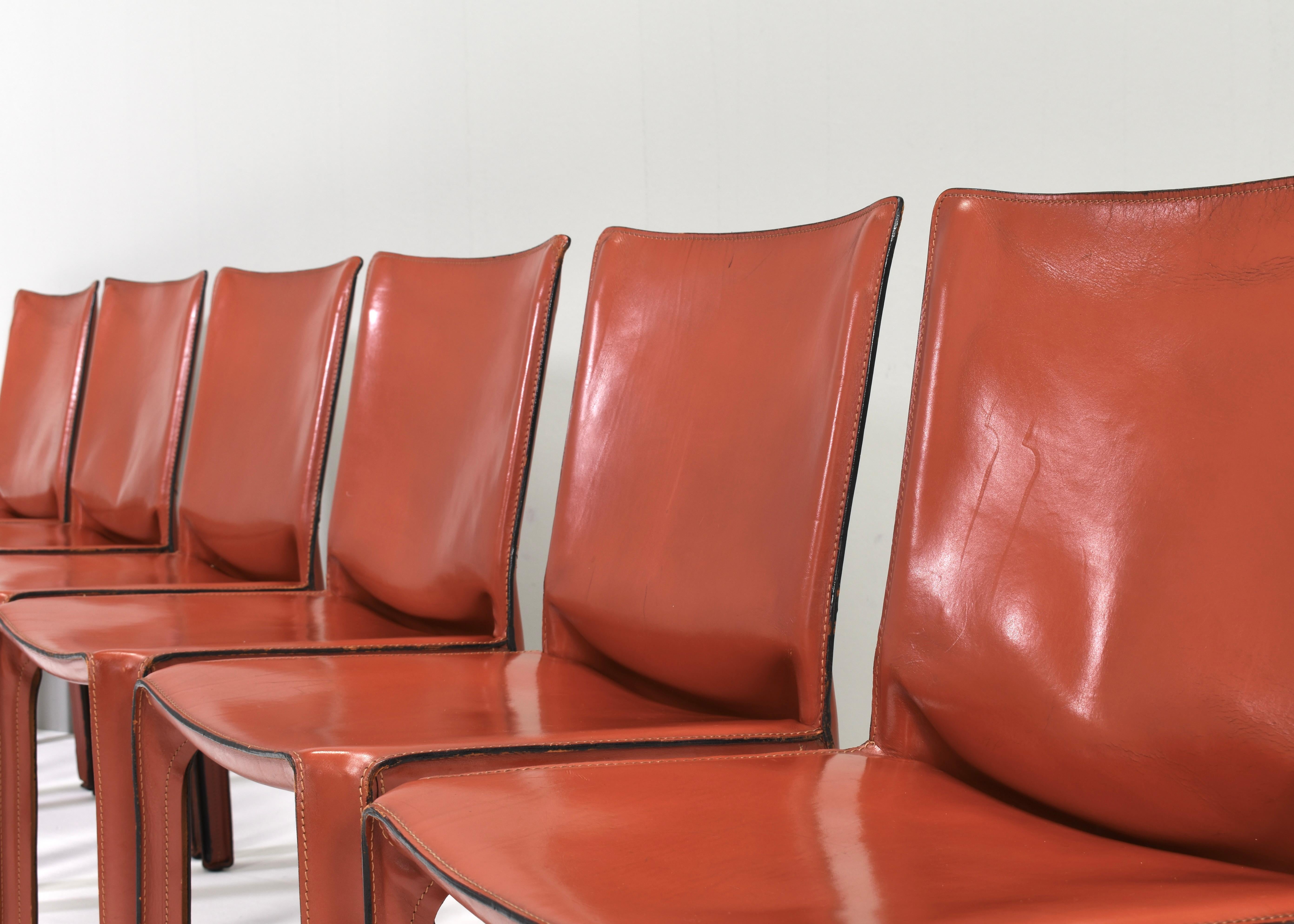 Set of six Mario Bellini CAB 412 chairs by Cassina in tan leather- Italy, 1977  5