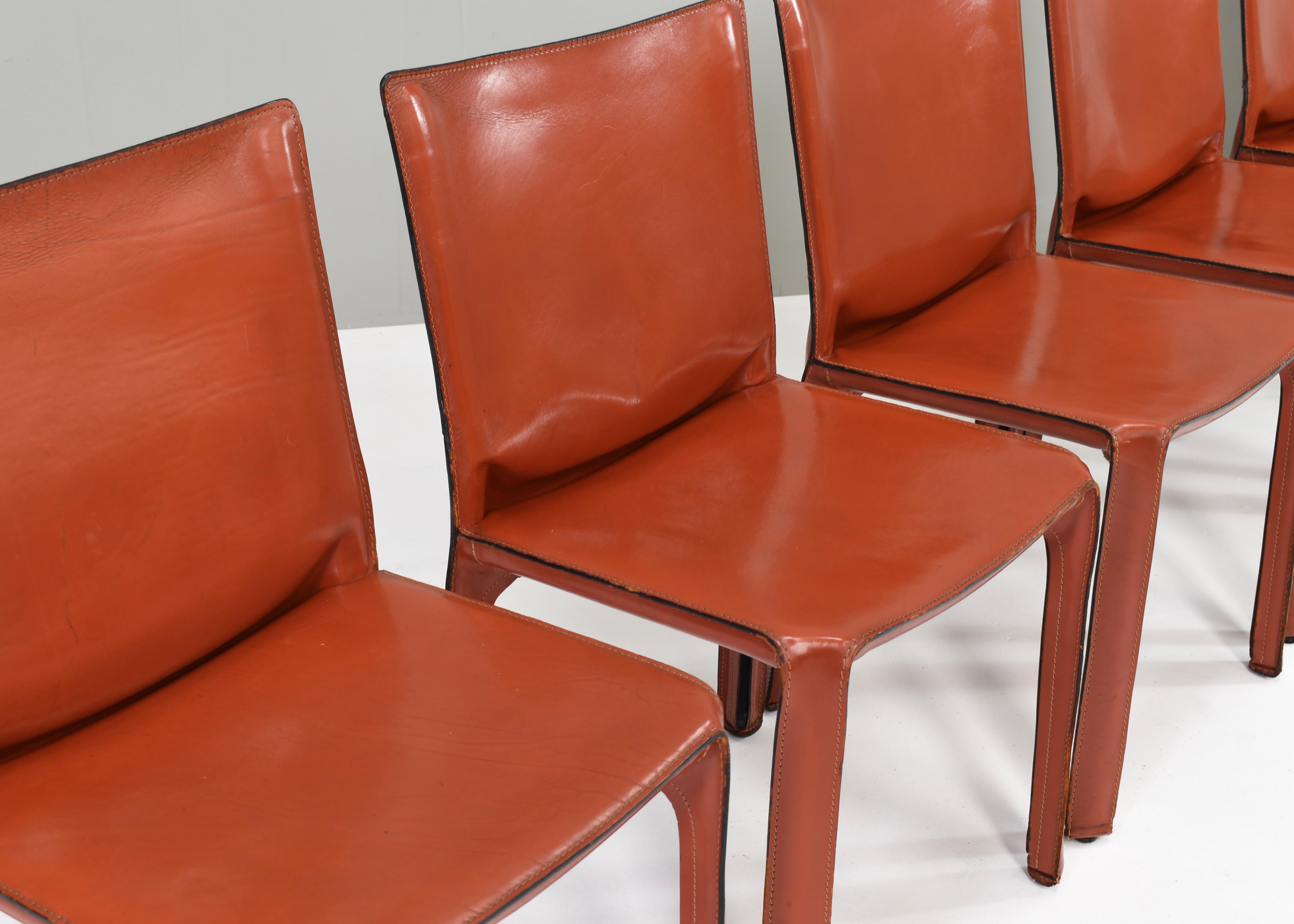 Set of six Mario Bellini CAB 412 chairs by Cassina in tan leather- Italy, 1977  For Sale 7