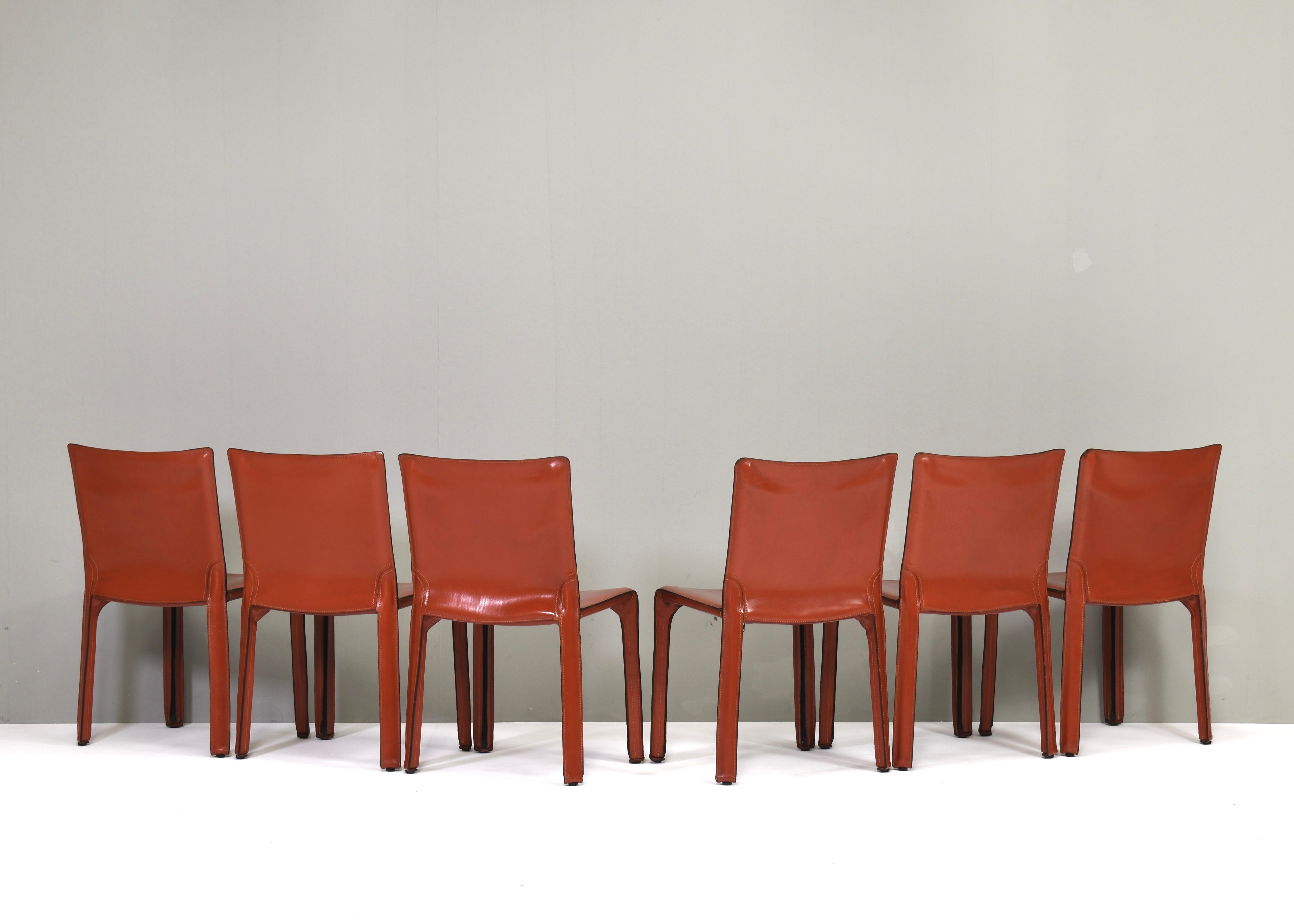 Set of six Mario Bellini CAB 412 chairs by Cassina in tan leather- Italy, 1977  9