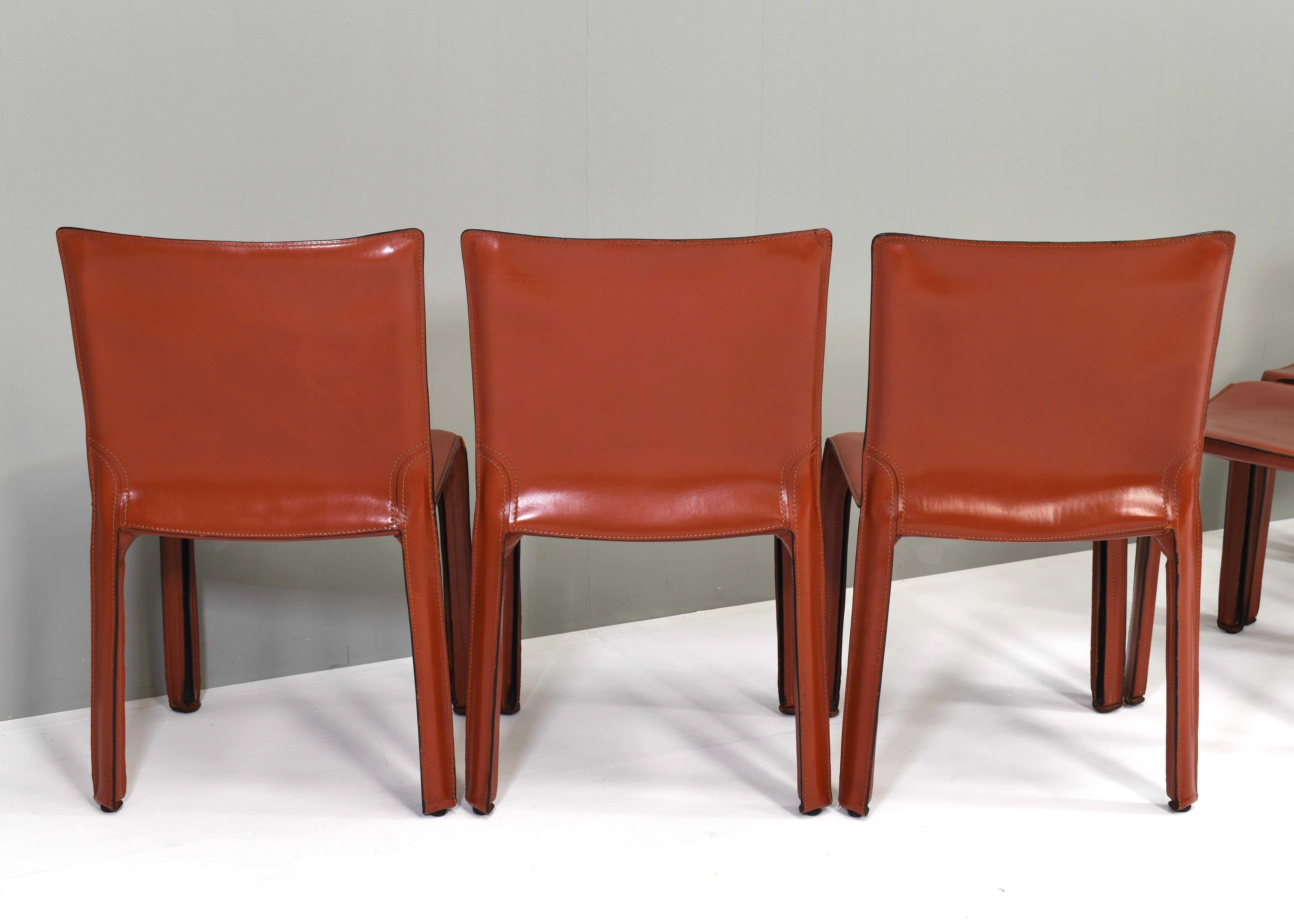 Set of six Mario Bellini CAB 412 chairs by Cassina in tan leather- Italy, 1977  For Sale 10