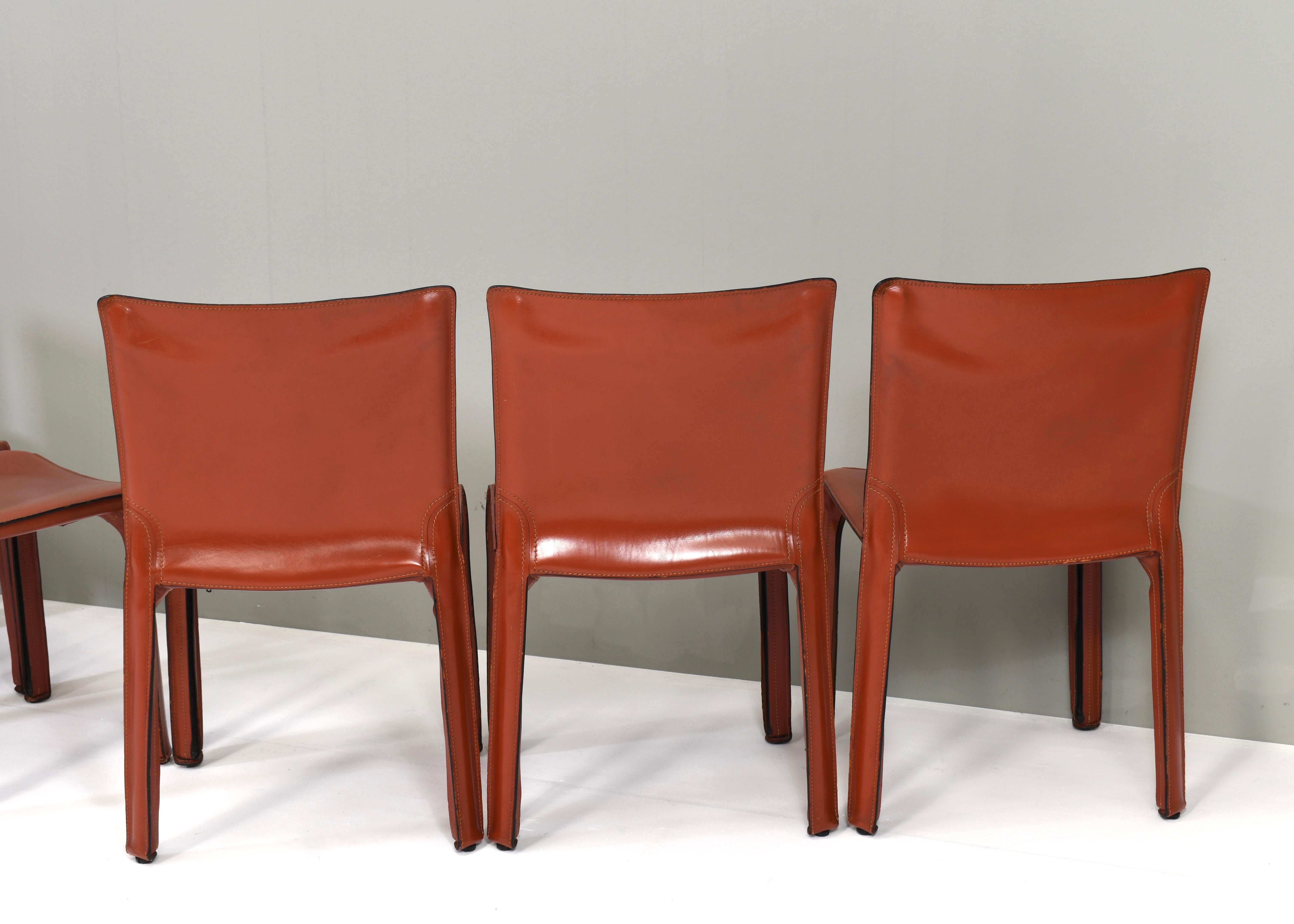 Set of six Mario Bellini CAB 412 chairs by Cassina in tan leather- Italy, 1977  For Sale 11