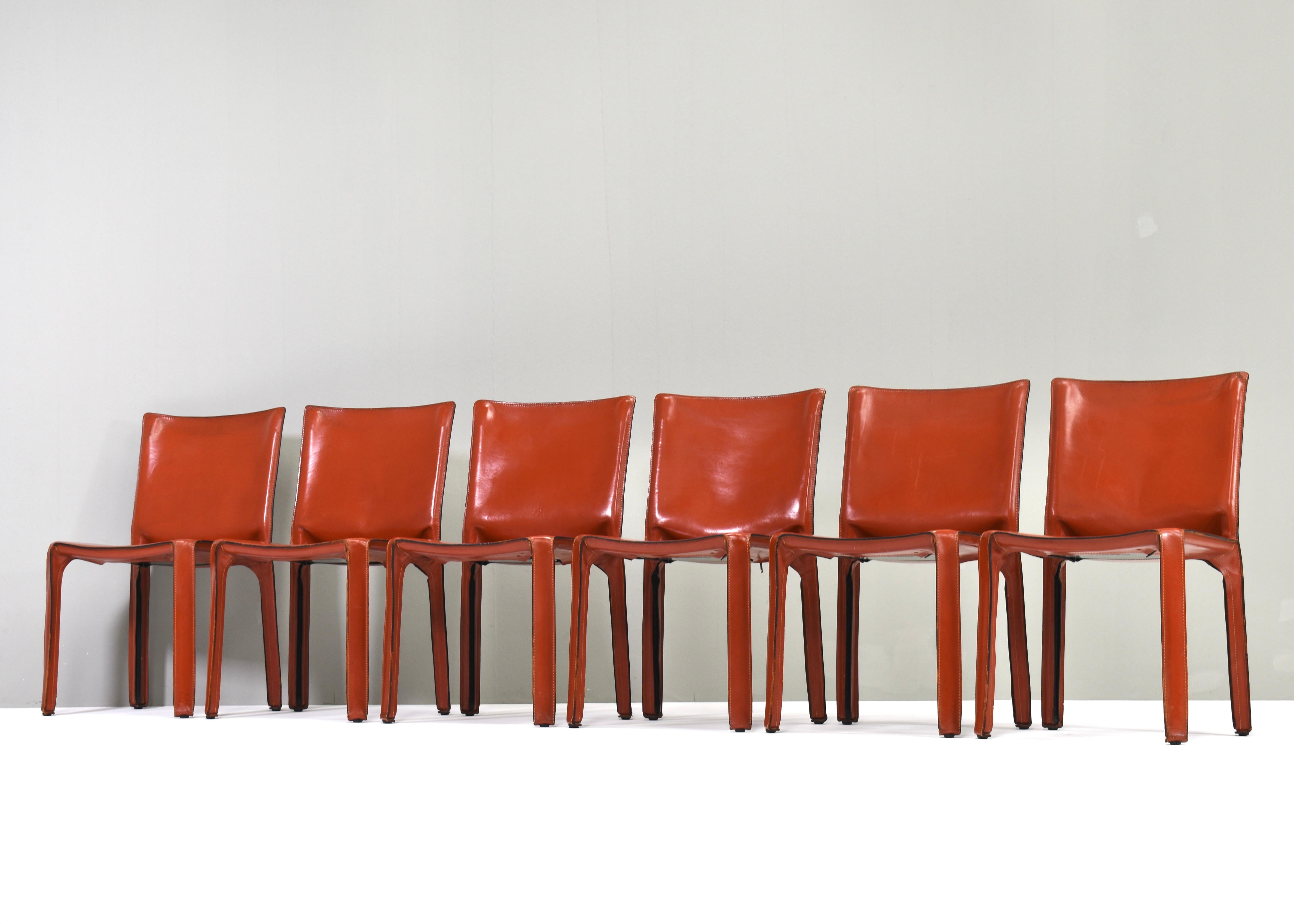 Italian Set of six Mario Bellini CAB 412 chairs by Cassina in tan leather- Italy, 1977 