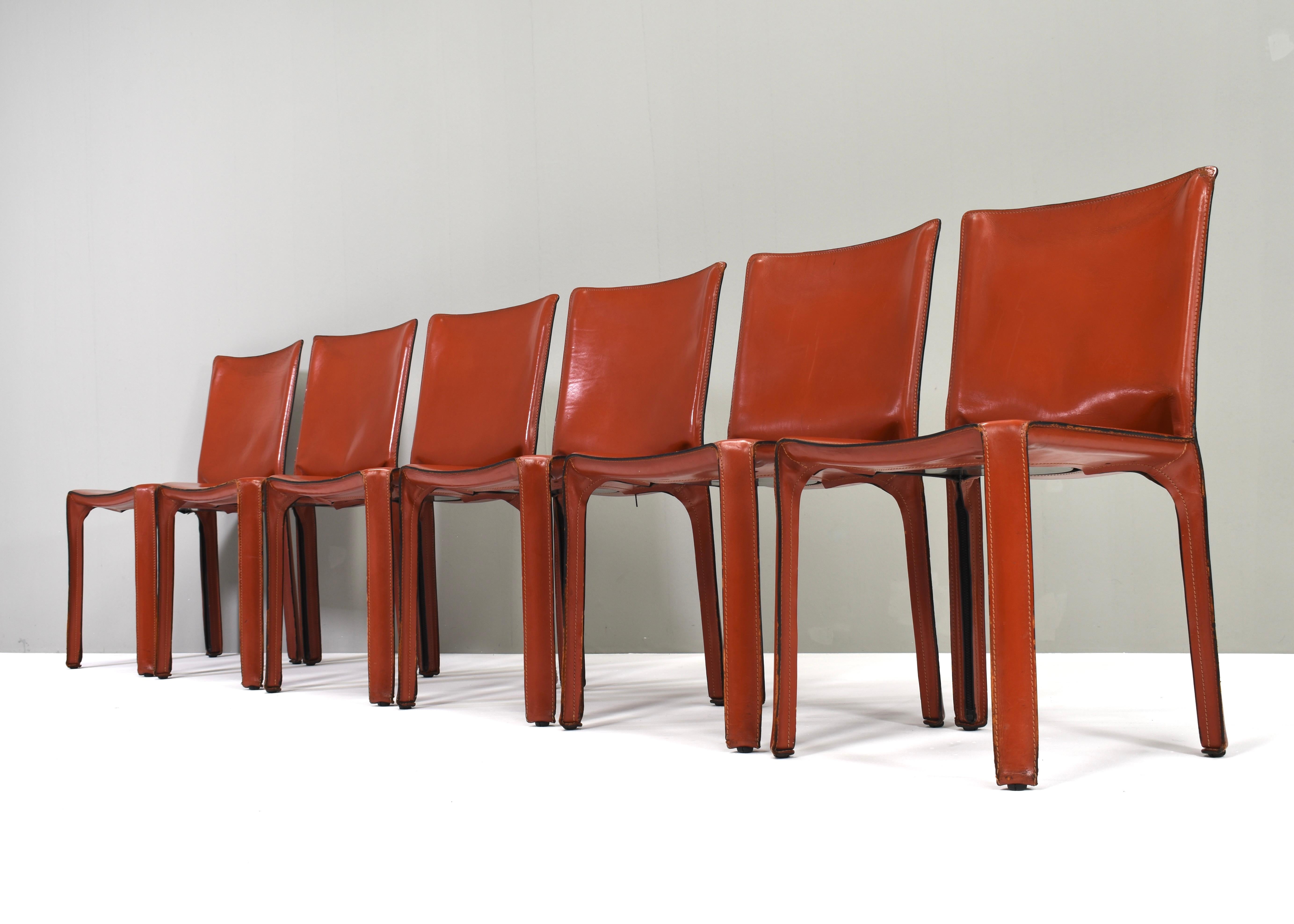 Set of six Mario Bellini CAB 412 chairs by Cassina in tan leather- Italy, 1977  In Good Condition For Sale In Pijnacker, Zuid-Holland