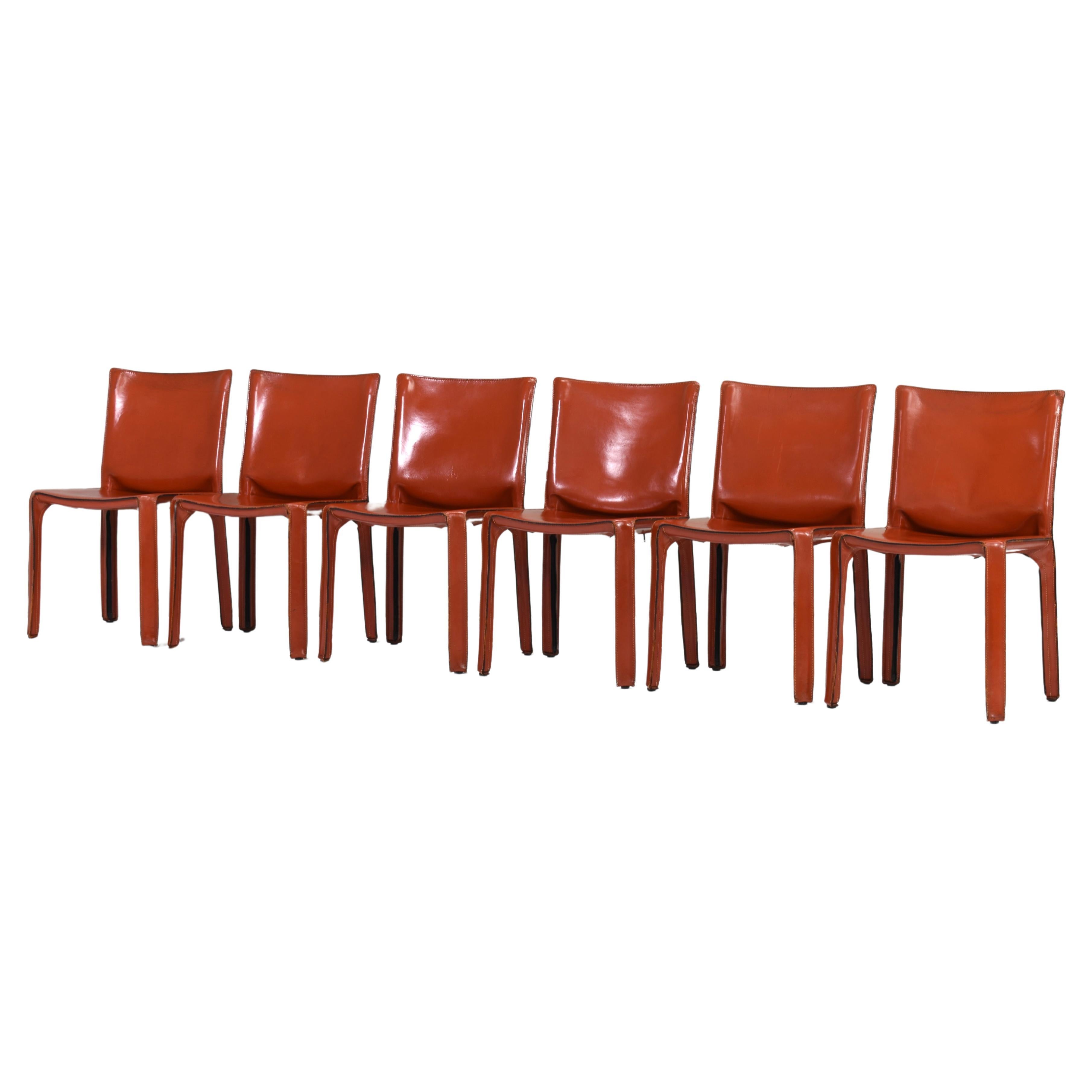 Set of six Mario Bellini CAB 412 chairs by Cassina in tan leather- Italy, 1977  For Sale