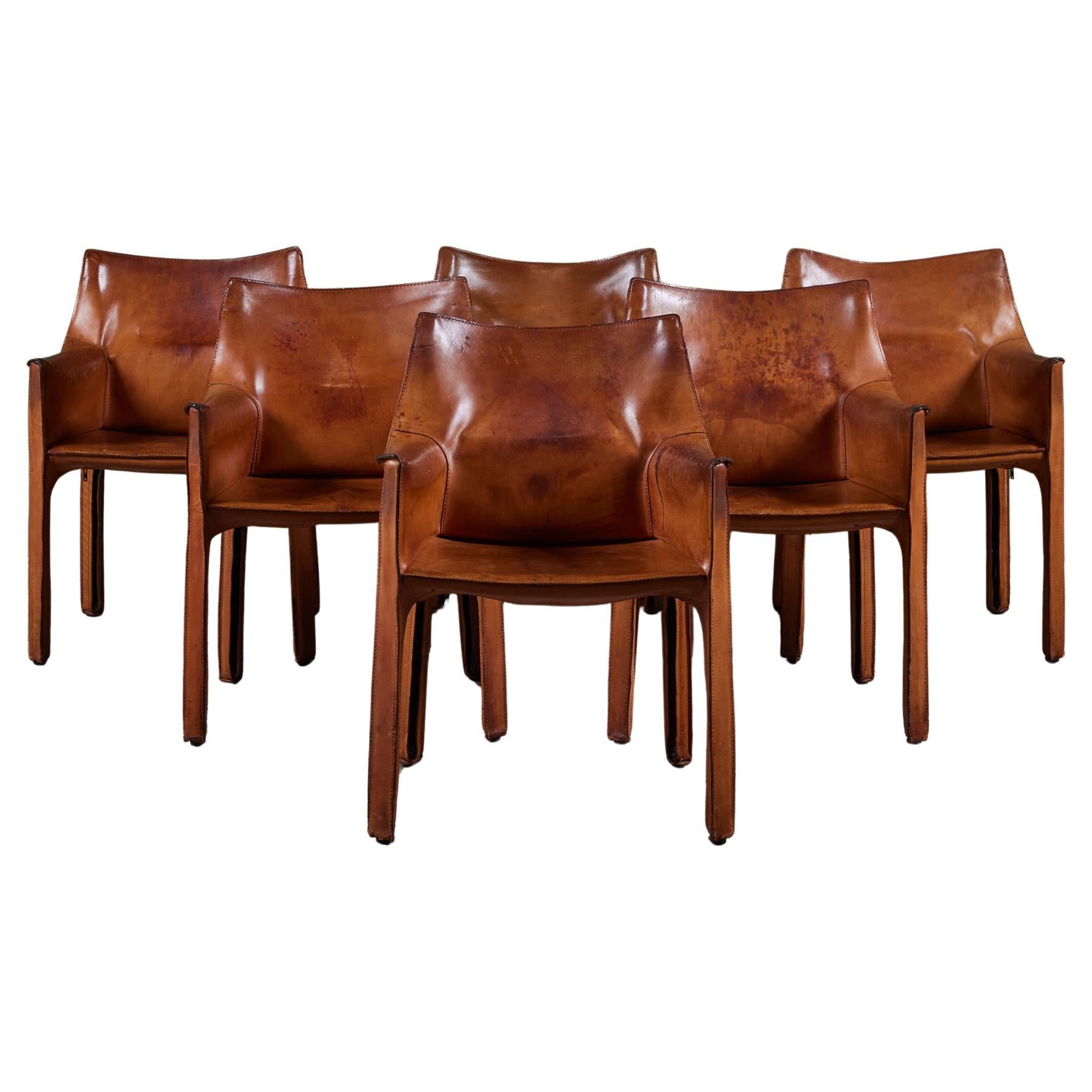 Set of Six Mario Bellini Cab Armchairs for Cassina For Sale