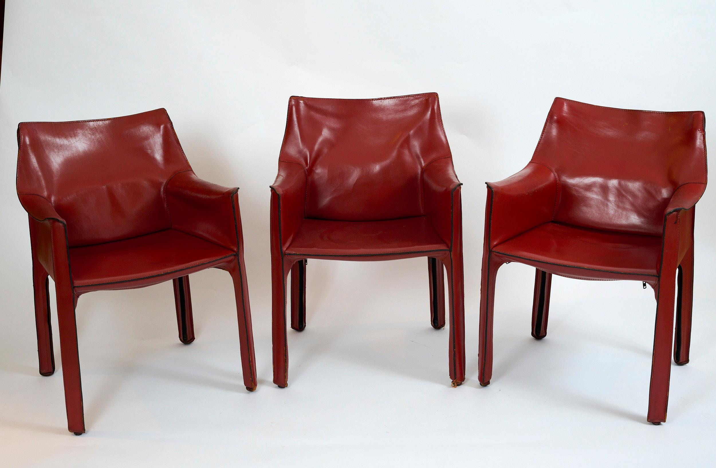 Original Mario Bellini cab chairs in oxblood

Please note there are 4 chairs now available ***


Wonderfully designed chairs with an internal metal structure encased by a single piece of leather and secured with zips.

The chairs have a wonderful