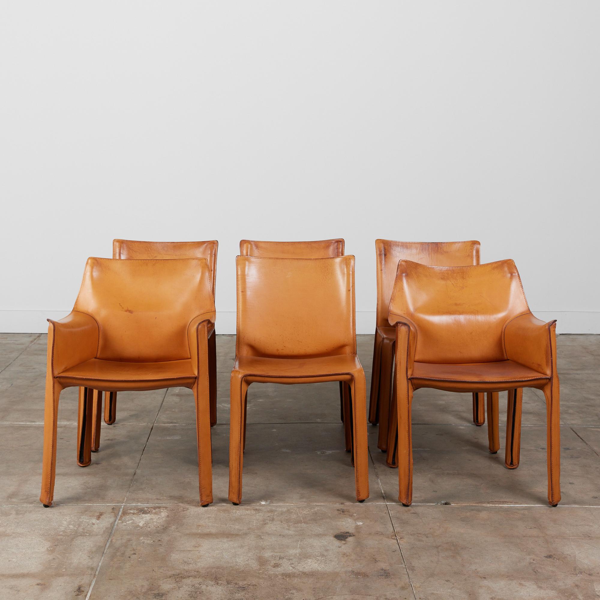 Mid-Century Modern Set of Six Mario Bellini Cab Chairs for Cassina