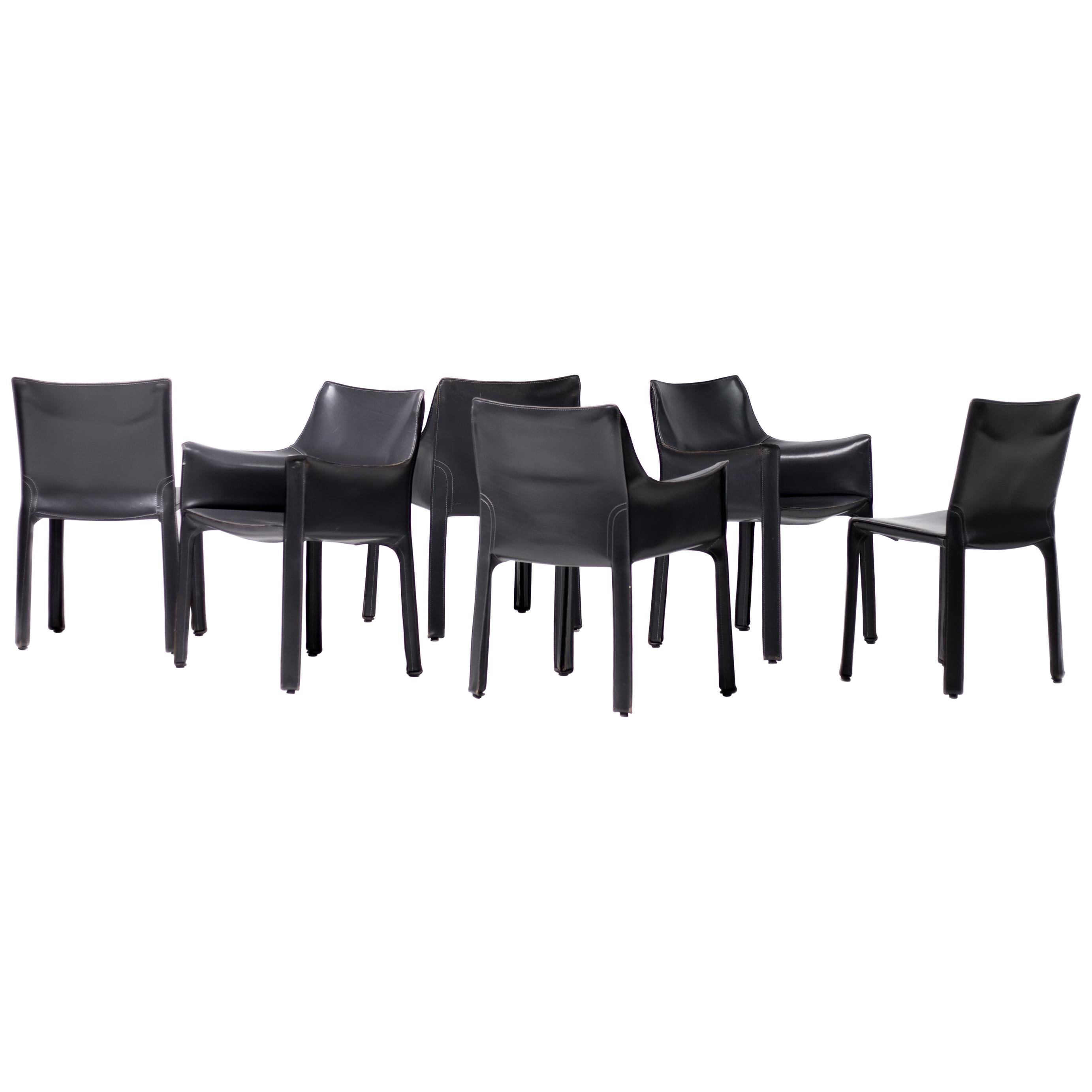 Set of Six Mario Bellini Cab Chairs for Cassina