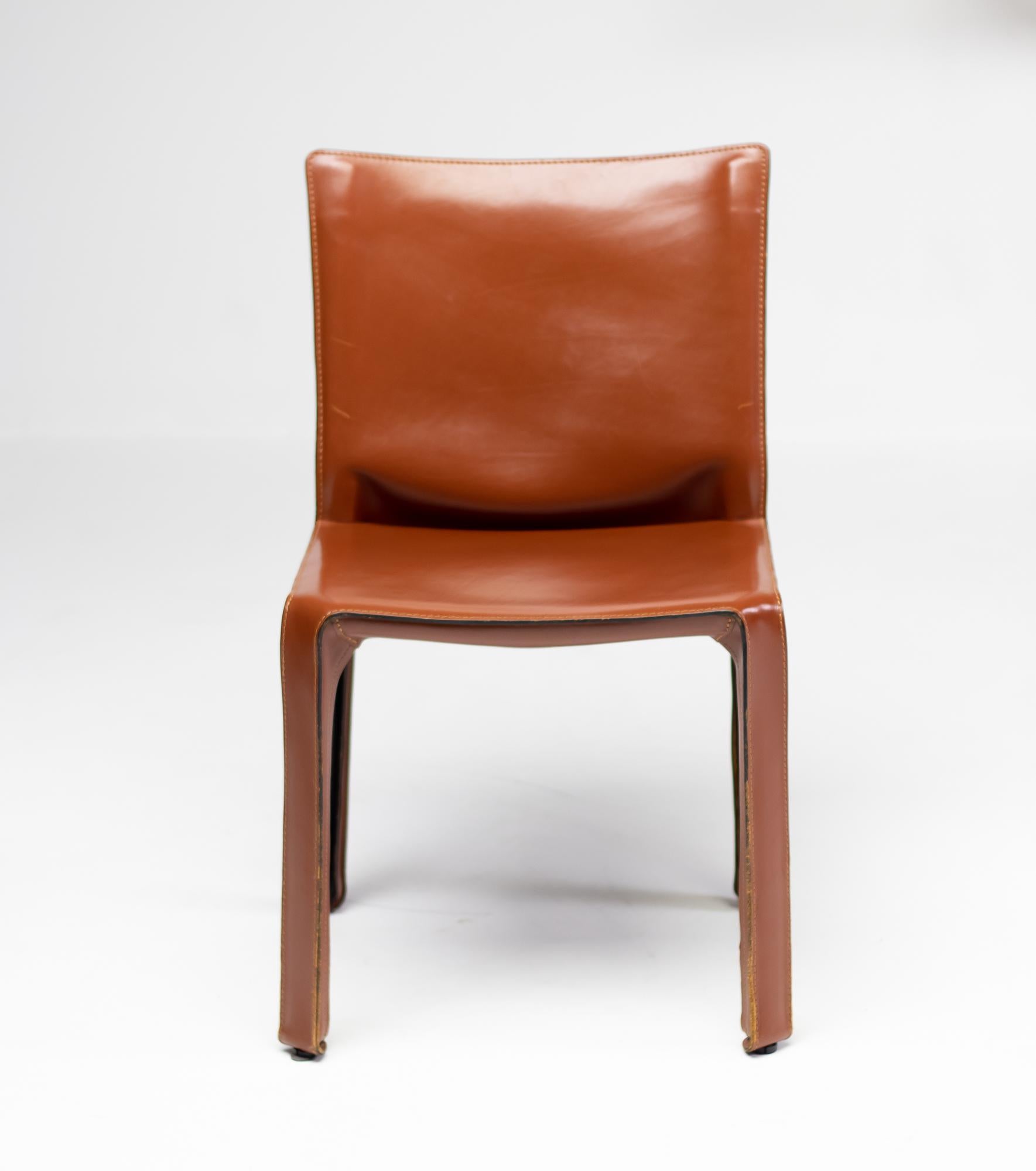 Italian Set of Six Mario Bellini Cab Chairs for Cassina in Cognac Saddle Leather