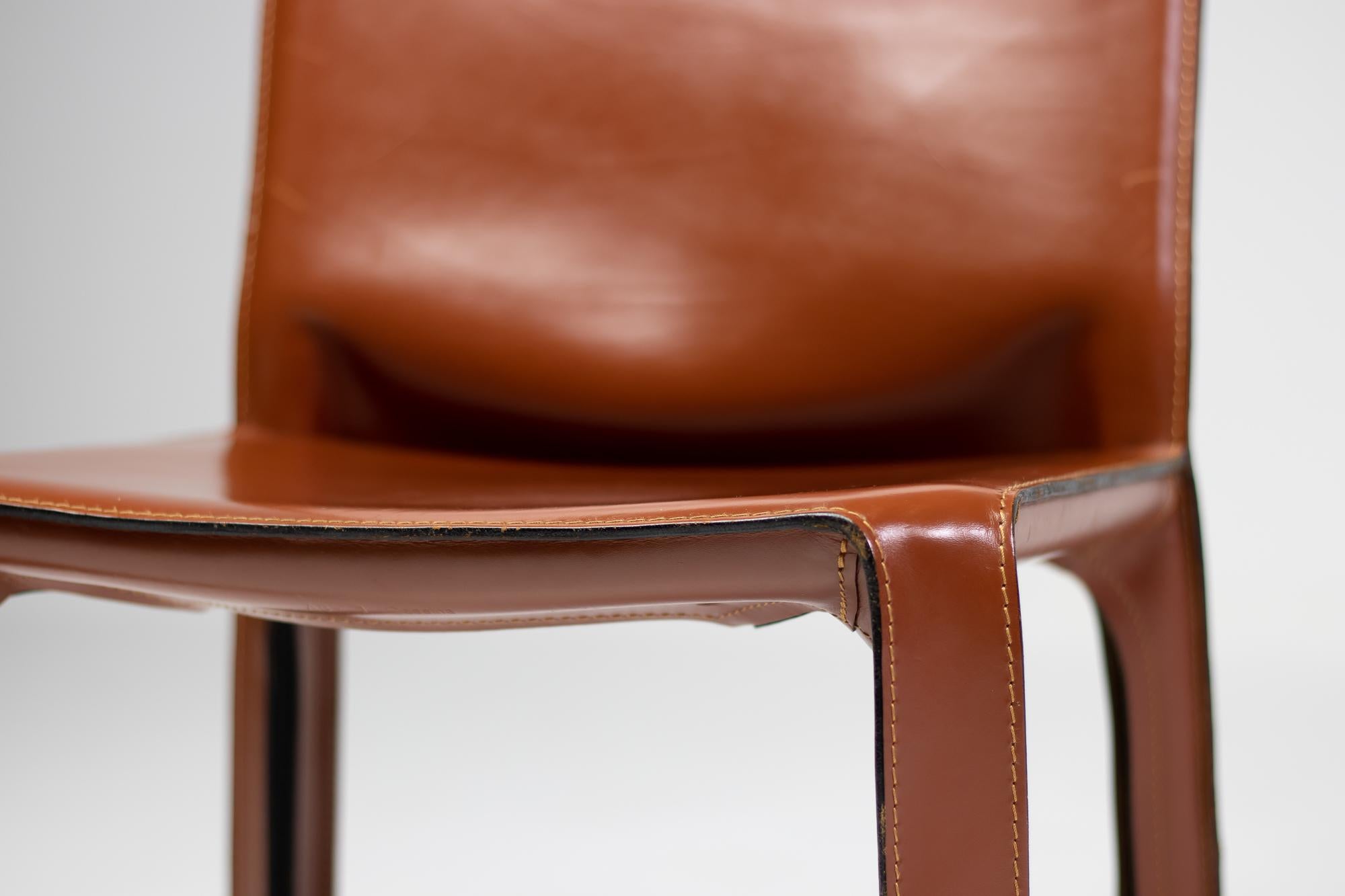 Set of Six Mario Bellini Cab Chairs for Cassina in Cognac Saddle Leather In Good Condition In Dronten, NL