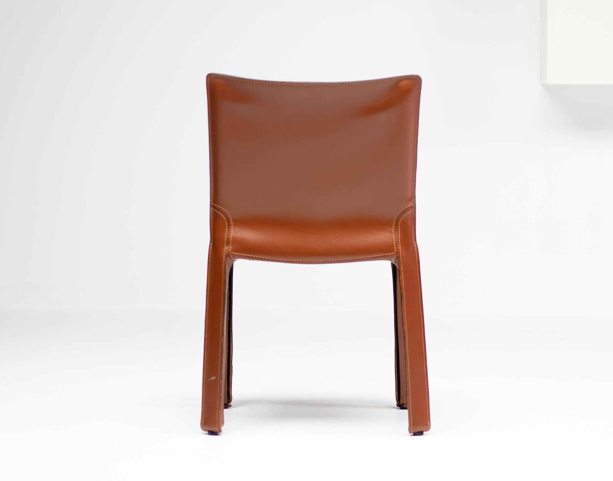 Set of Six Mario Bellini Cab Chairs for Cassina in Cognac Saddle Leather 1