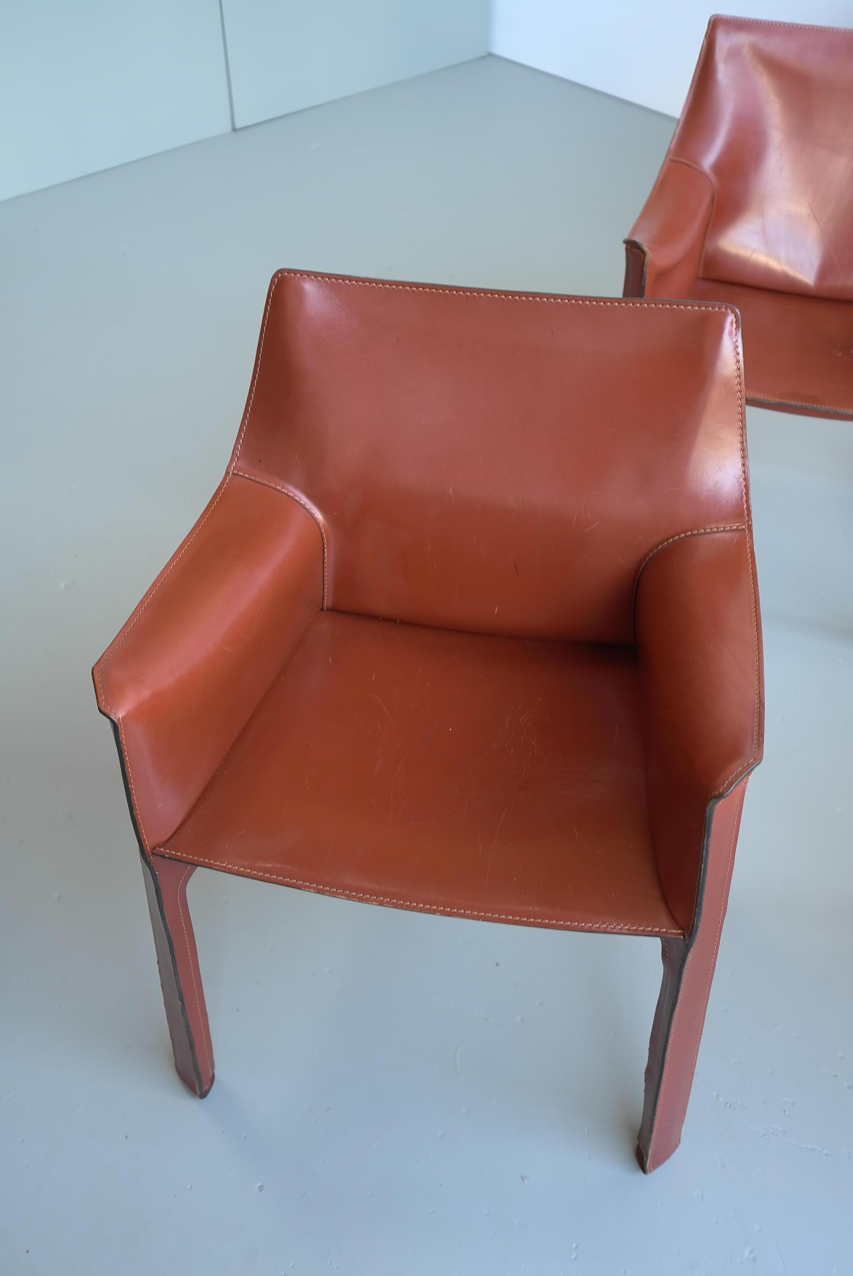 Mid-Century Modern Set of Six Mario Bellini Leather Cab Chairs by Cassina Italy