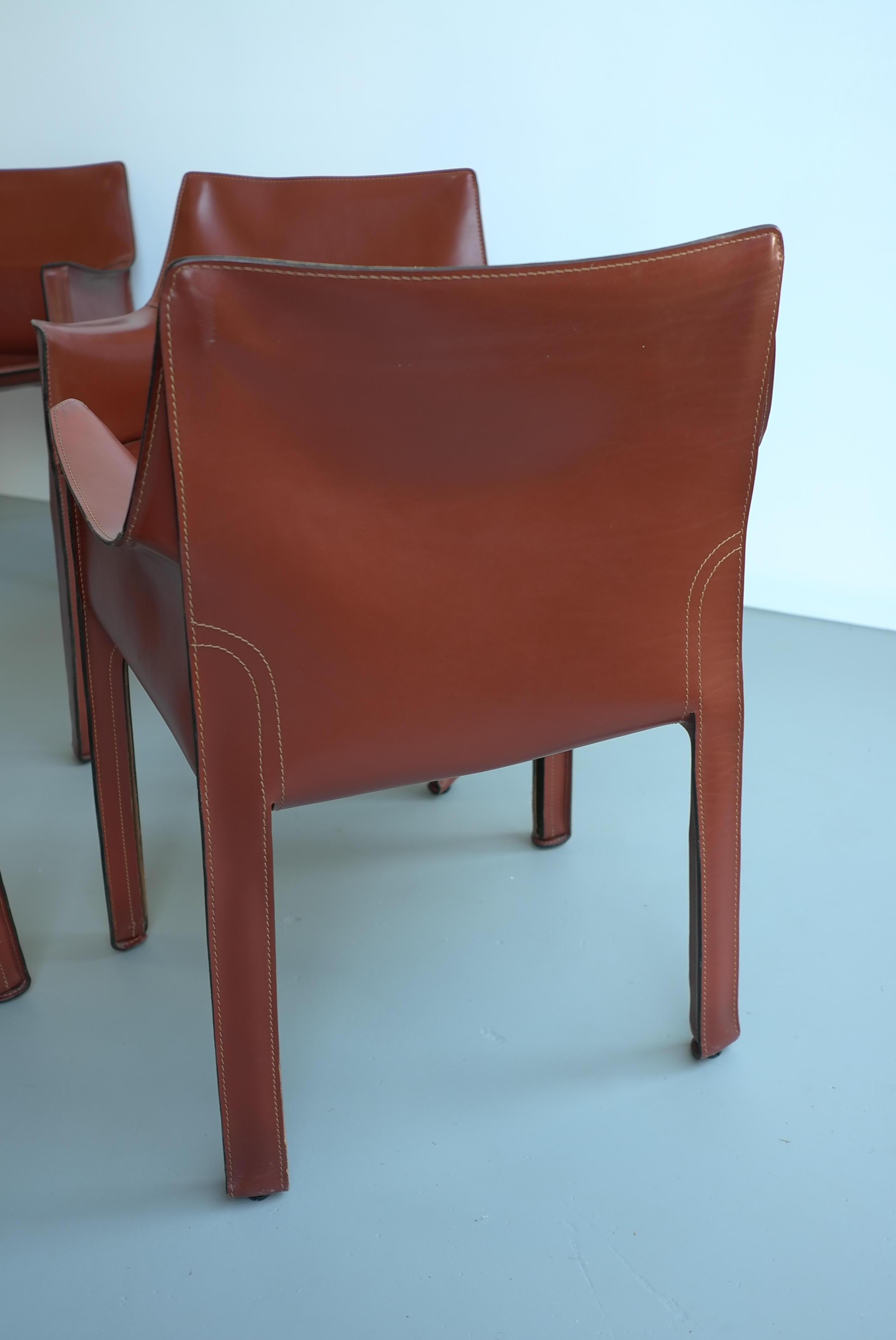 Set of Six Mario Bellini Leather Cab Chairs by Cassina Italy In Good Condition In Den Haag, NL