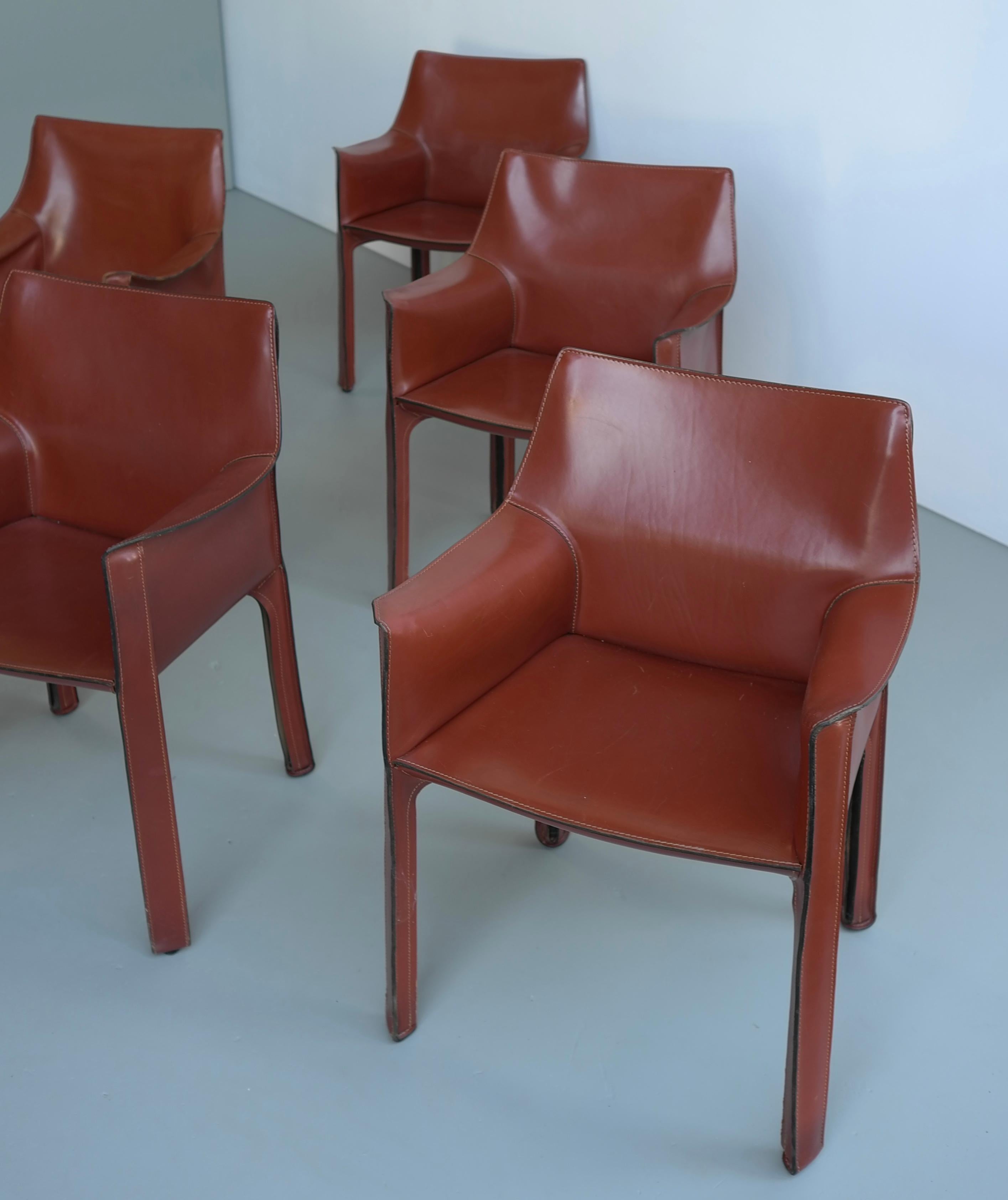 Set of Six Mario Bellini Leather Cab Chairs by Cassina Italy 1