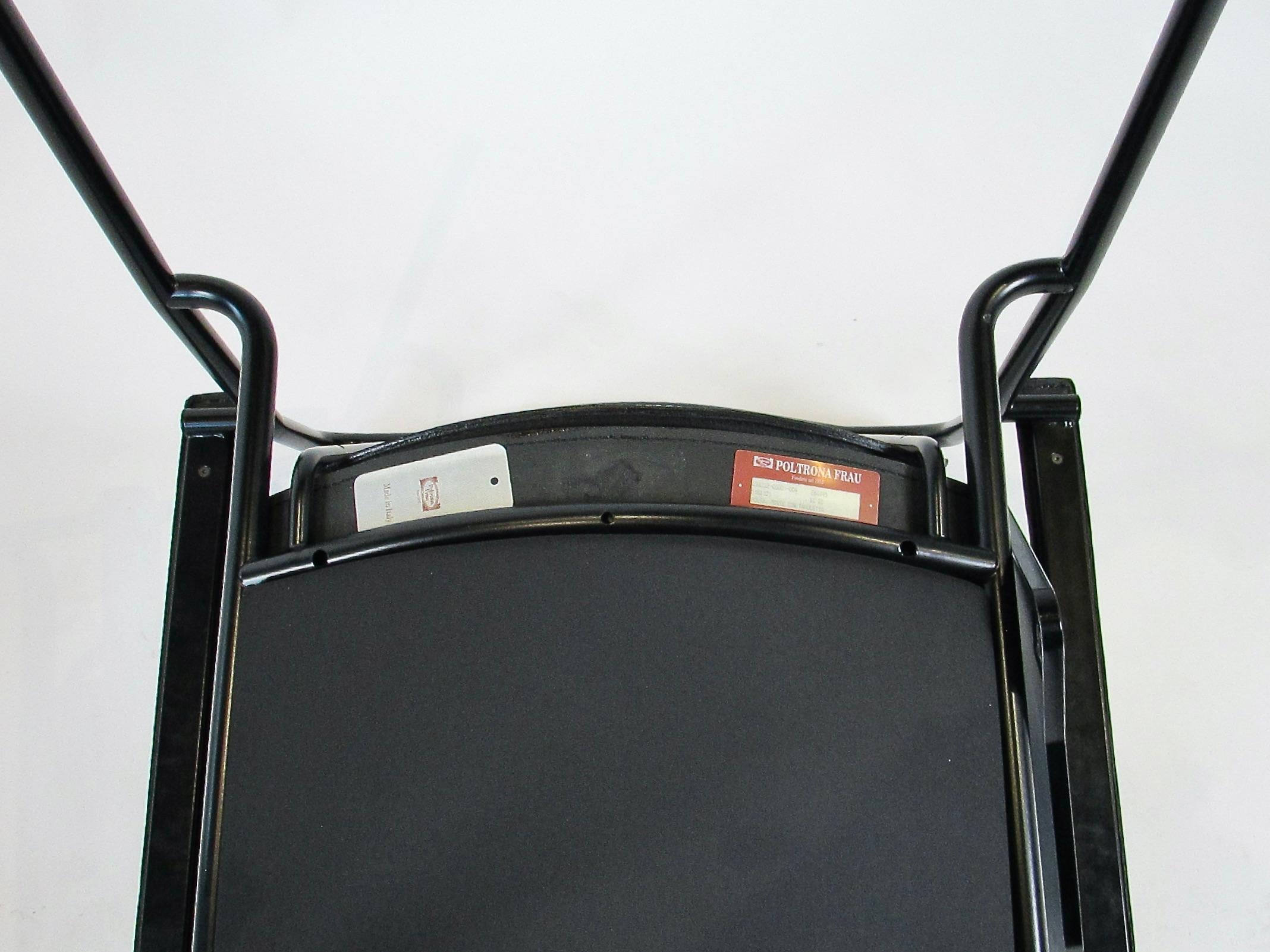 Satz von sechs Mario Marenco für Poltrana Frau Italien schwarzes Leder Movie Chairs im Angebot 6